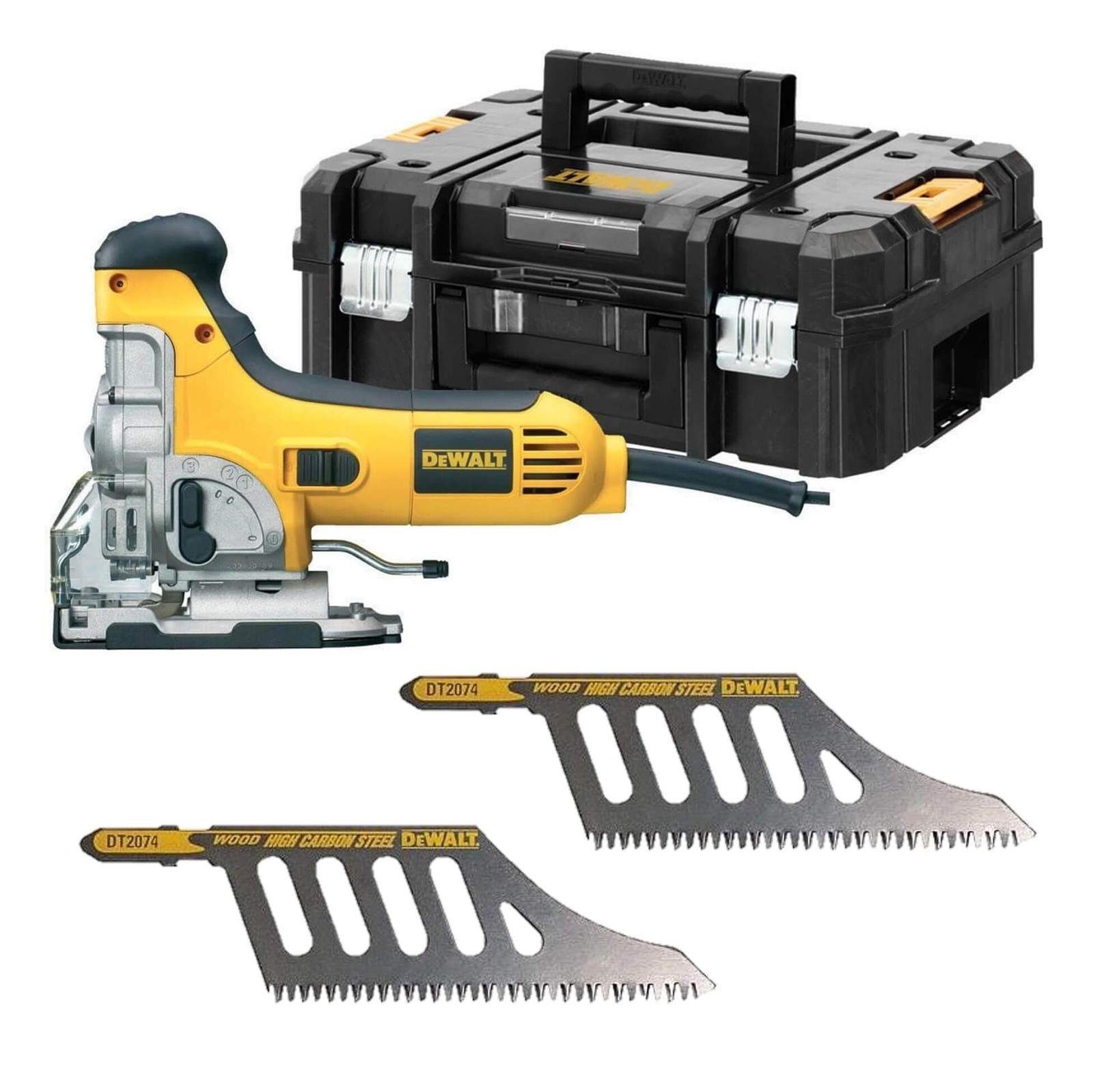 DeWalt Stichsäge Pendelhub-Stichsäge DW333KT-QS 701W, 26mm - inkl. 2x Sägeblatt, Set