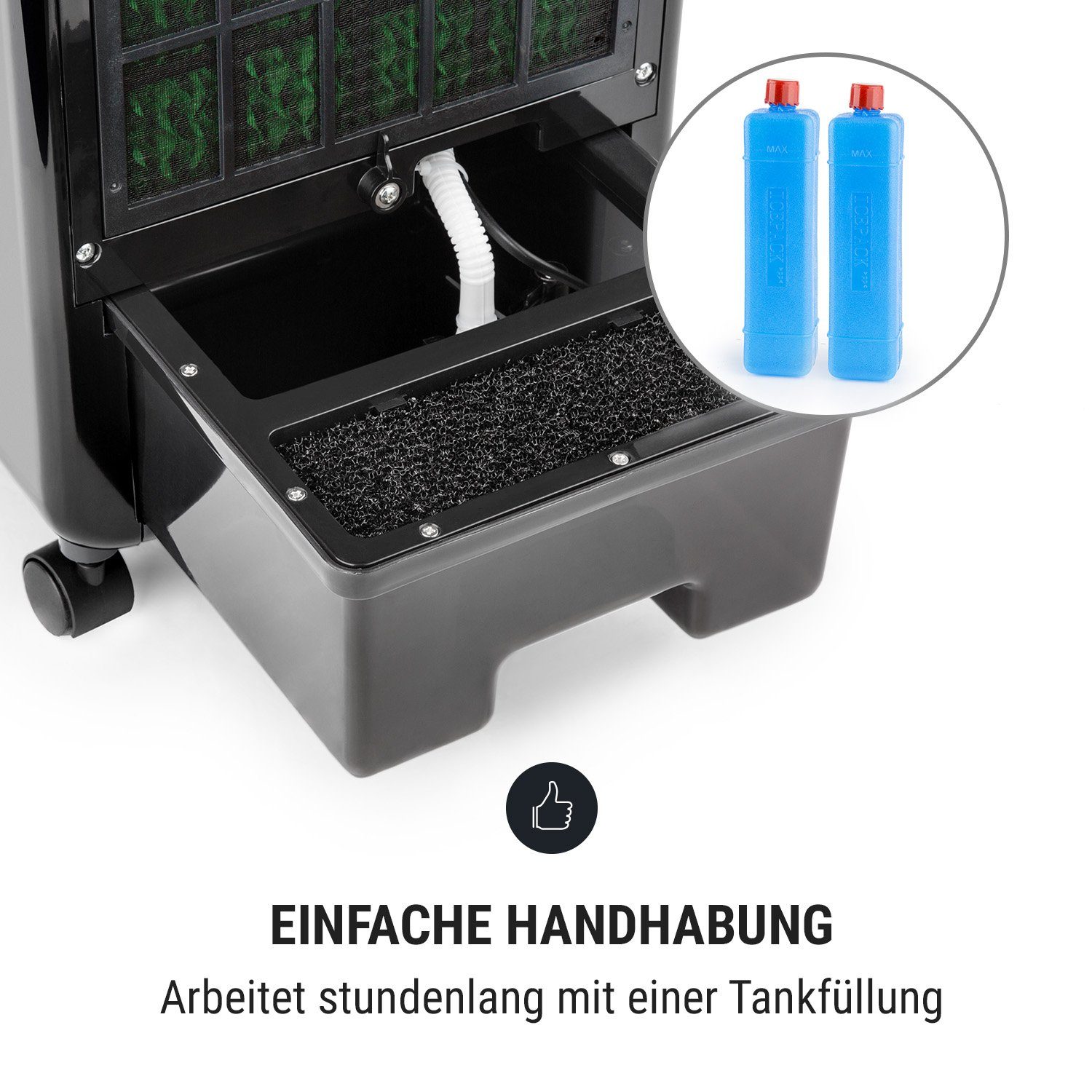 3-in-1 Ventilatorkombigerät Abluftschlauch mobil ONECONCEPT Carribean Klimagerät Schwarz Blue mit Eis Wasserkühlung & Luftkühler, ohne