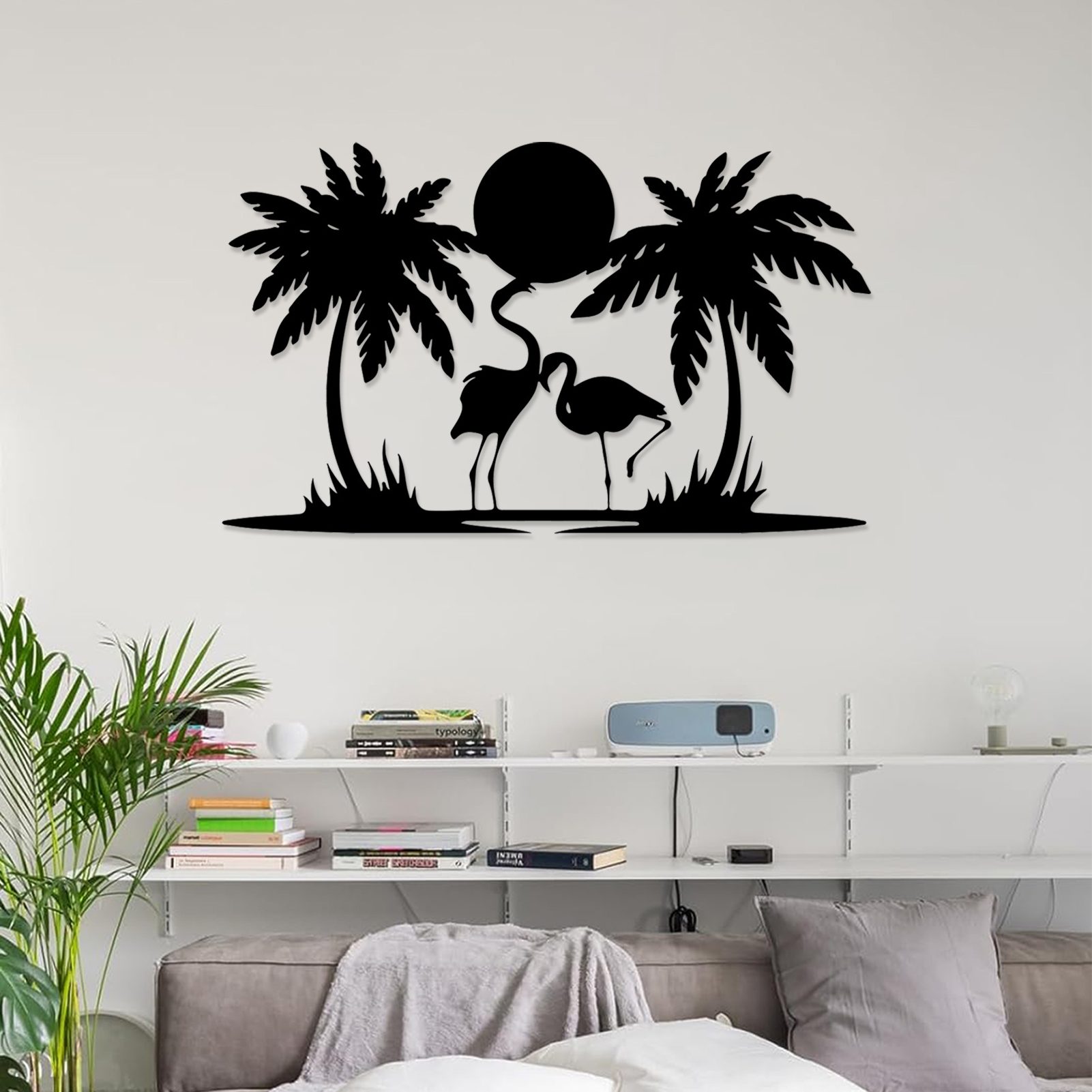 Jumpeak Wanddekoobjekt Palme,Wanddekoobjekt Metall,Vögel und Bäume,Sonne,Dekoration Aesthetic, natürliche Landschaft, Metallmaterial, 4 Farben,6 Größen