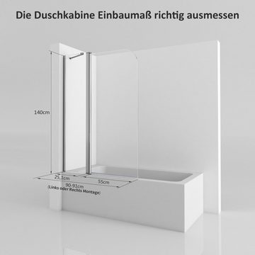 Boromal Badewannenaufsatz Duschwand für Badewanne Glaswand Badewannenfaltwand Duschtrennwand, 6mm ESG Glas, Duschabtrennung, Faltwand, Nano-Versiegelung