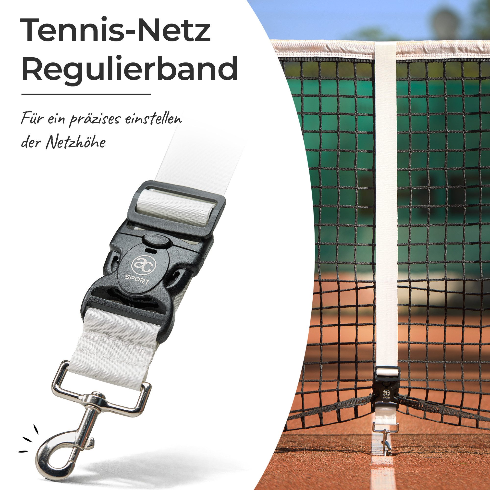 ac SPORT Tennisnetz Regulierband 3er Set – Extra stabil, & wetterbeständig (Packung, 3 Regulierbänder), Rostfreier Edelstahl-Karabiner, Witterungs- & UV-beständig