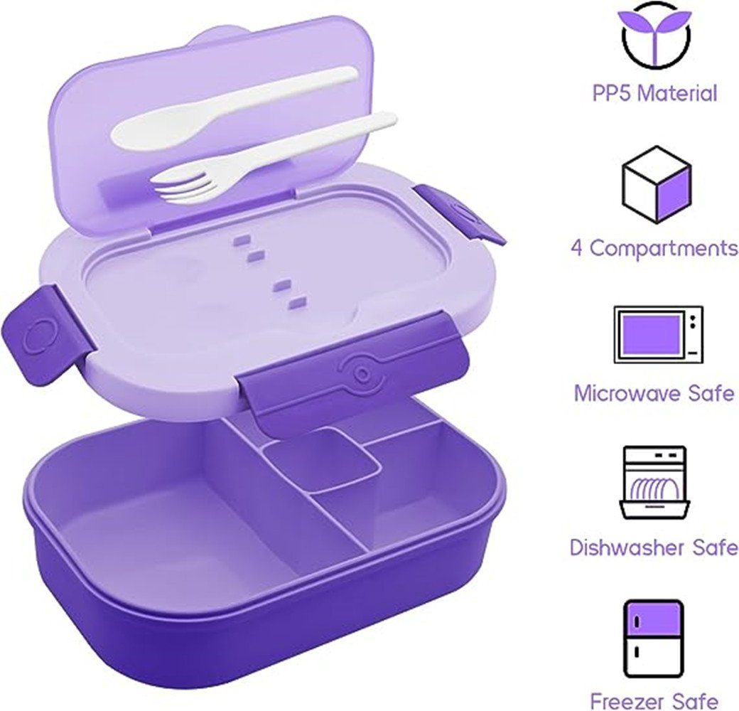 Brotzeitbox Erwachsene pink 1300ML Jausenbox Fächern mit Lunchbox Schule, Bento, Kinder Lunchbox Brotdose Brotbox Besteck mit Auslaufsicher Mikrowelle XDeer