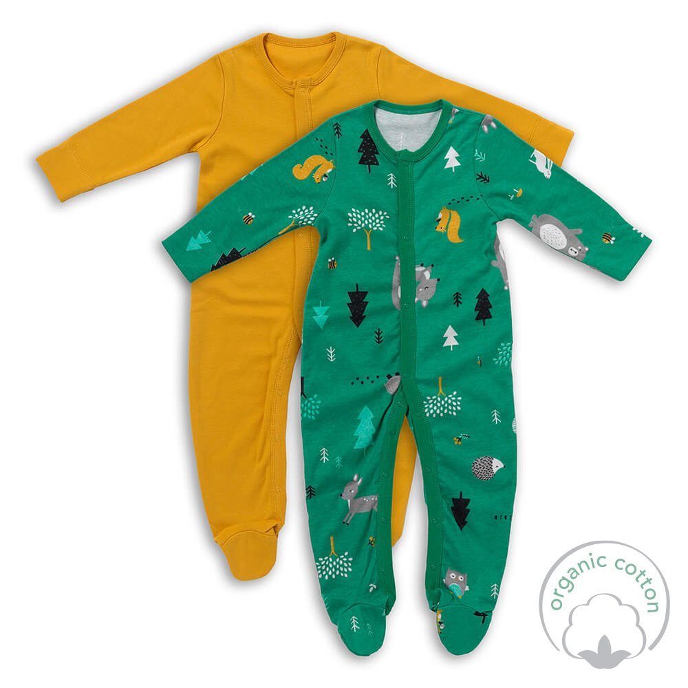 Schlummersack Schlafanzug Bio Baby-Schlafanzug Pack OEKO-TEX langarm zertifiziert Waldtiere 2er