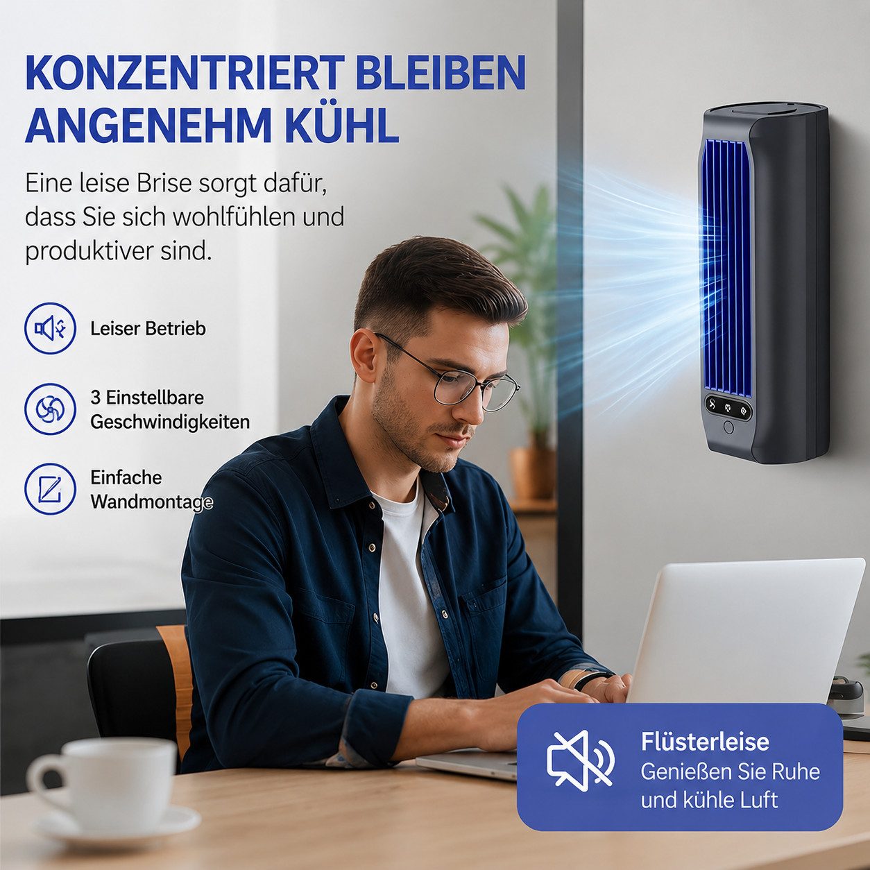 MOPUEA Turmventilator 3-IN-1 Verstellbarer Tischventilator mit 3 Geschwindigkeiten, für Turmventilator, Wandventilator & Tischventilator akku