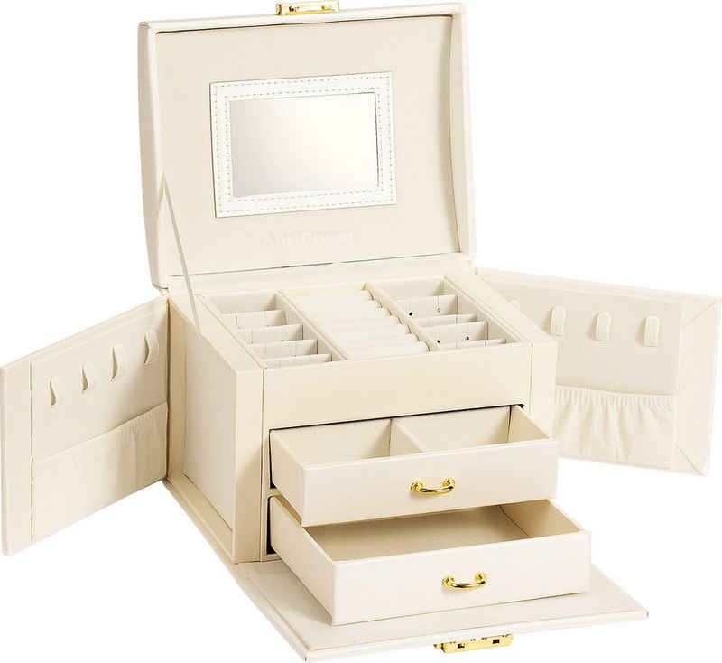 AdelDream Schmuckkasten Mini-Schmuckkästchen, 3 Ebenen, 2 Schubladen, 3 Farben, mit Spiegel, viel Stauraum
