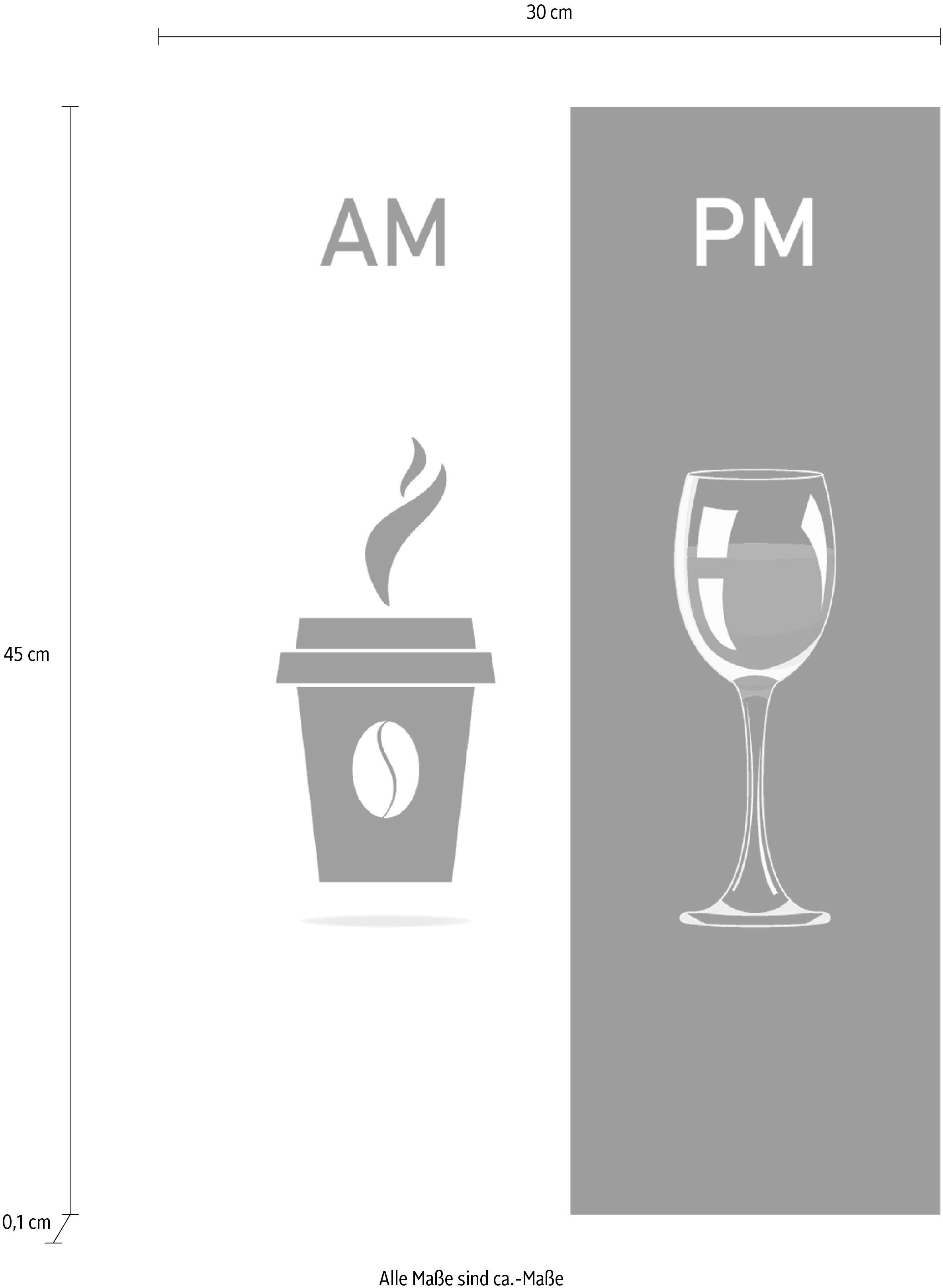 queence Wanddekoobjekt AM PM - Kaffeebecher und Wein, Motiv auf Stahlblech