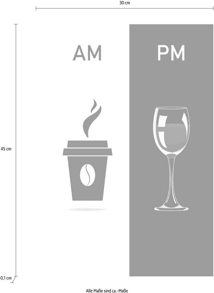 queence Wanddekoobjekt AM PM - Kaffeebecher und Wein, Motiv auf Stahlblech