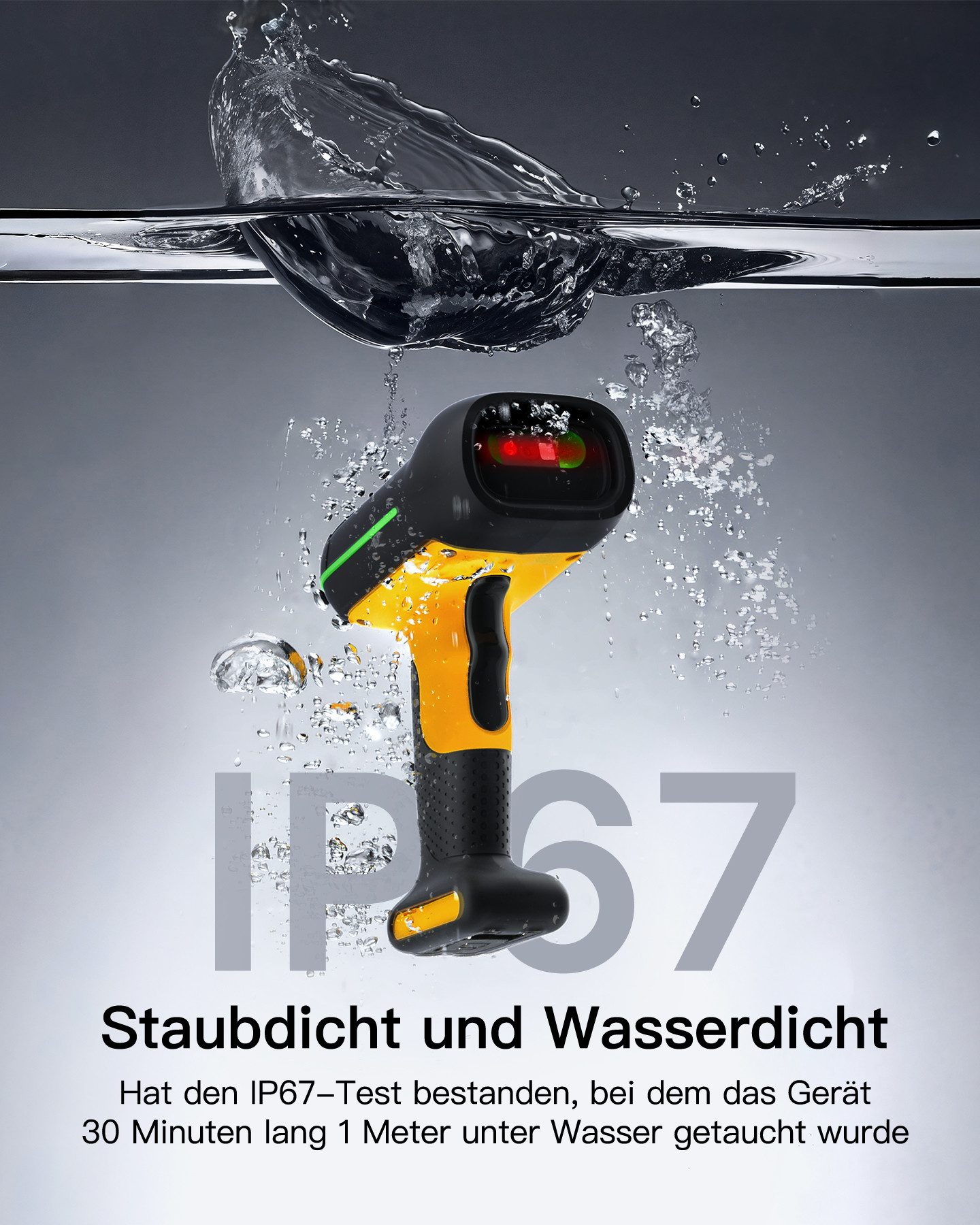 Inateck Industrieller Barcode Scanner Bluetooth, 1D Scanner Kabellos Handscanner, (mit IP67 Wasser- und Staubdicht, mit App & SDK)