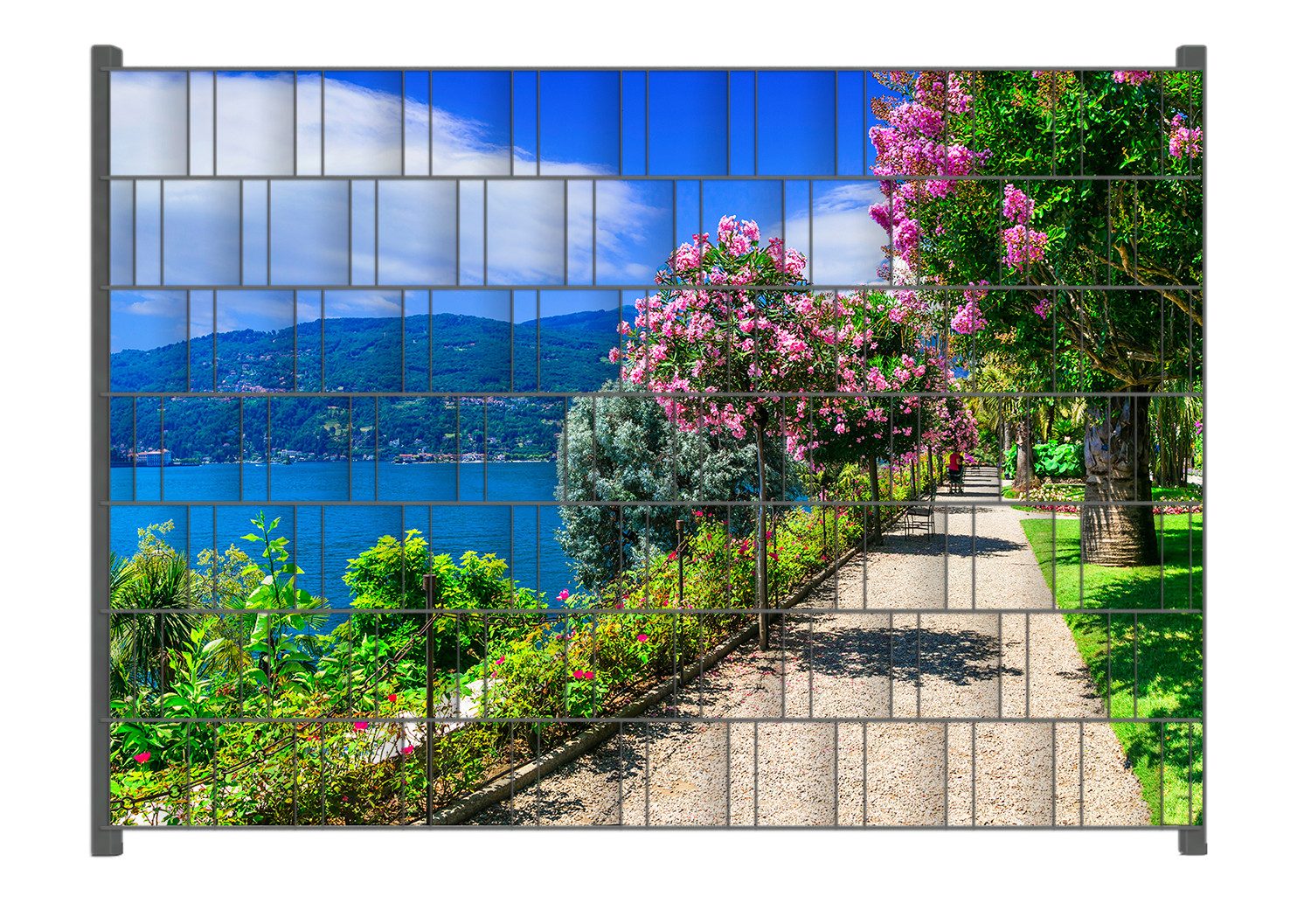 Wallario Sichtschutzstreifen Blütenpromenade am Seeufer, für Stabmattenzäune geeignet