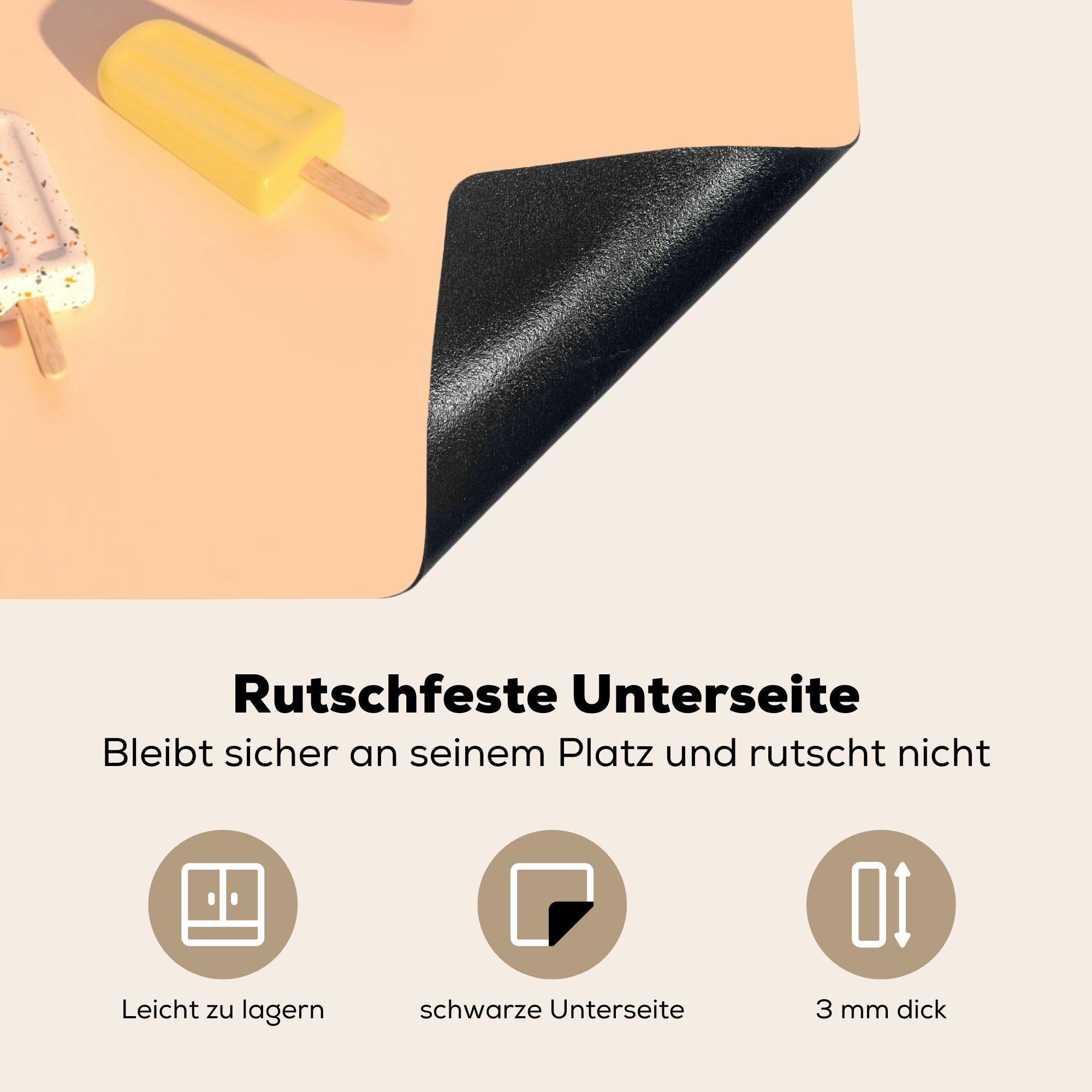 Arbeitsfläche Vinyl, im nutzbar, Ceranfeldabdeckung MuchoWow (1 Speiseeis tlg), 70x52 Mobile Kreis, Herdblende-/Abdeckplatte cm,