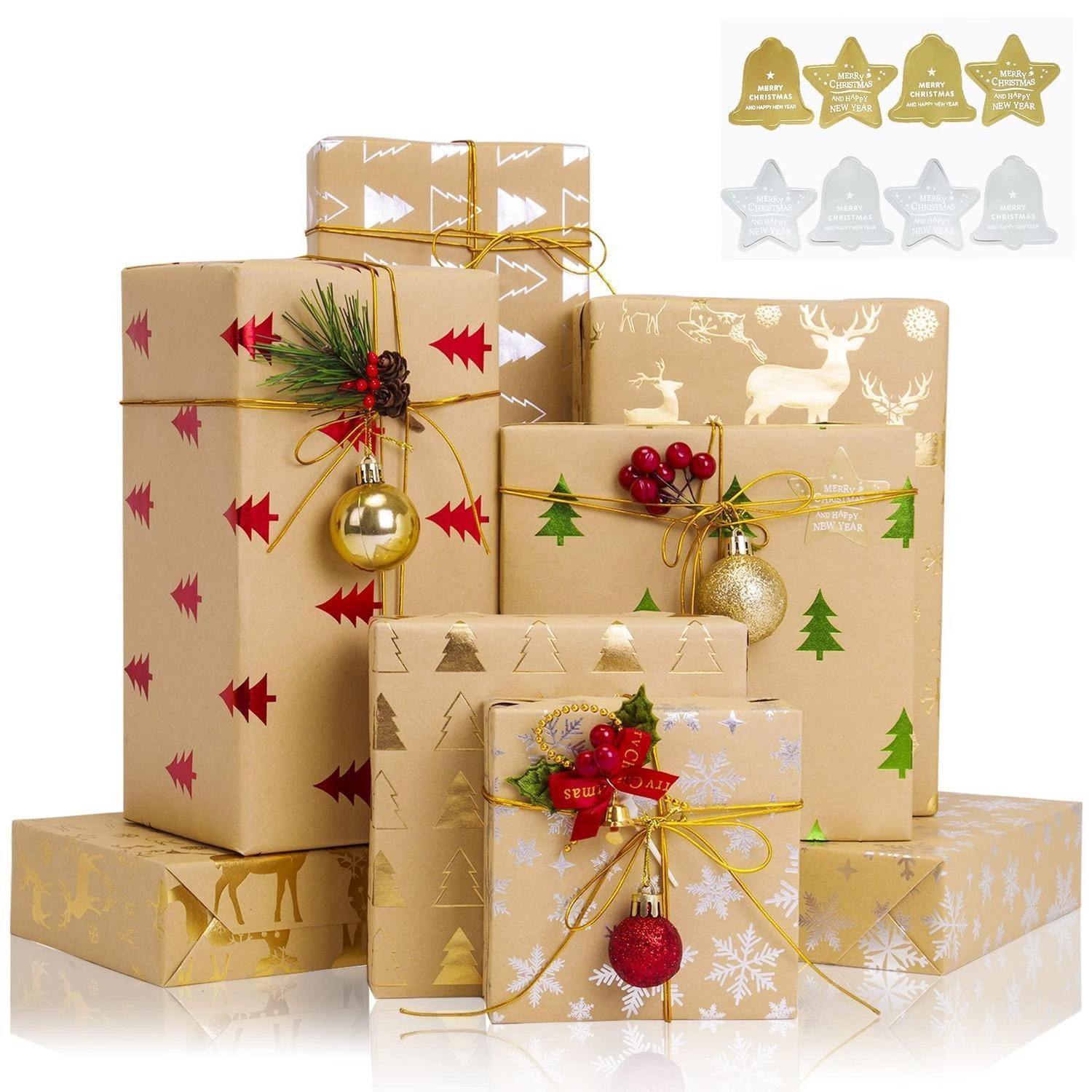 LuxusKollektion Geschenkpapier Geschenkpapier Metallic 6 Bögen Hirsch Schneeflocke, (6St)