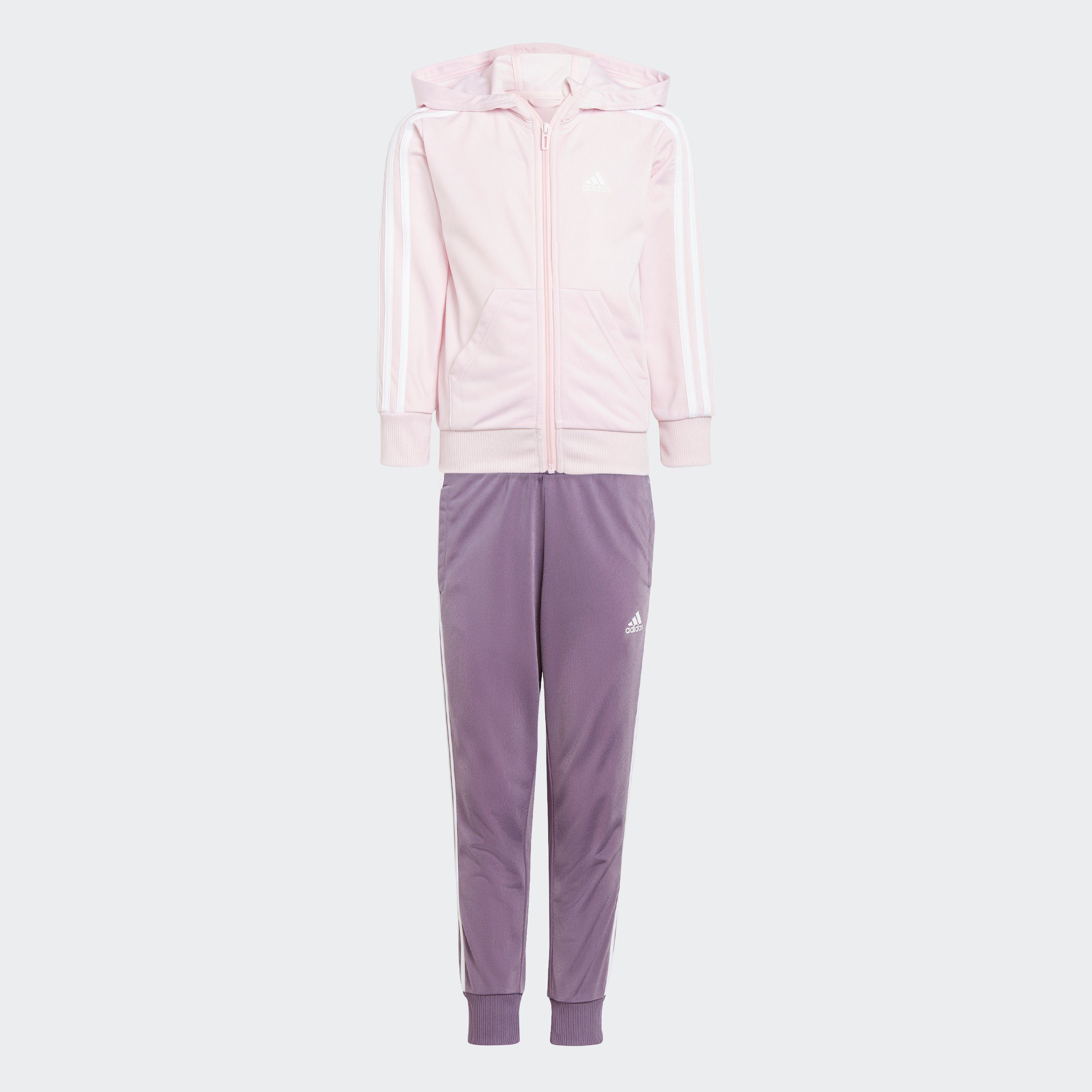 Shadow Pink SHINY ESSENTIALS Clear 3-STREIFEN (2-tlg) adidas Sportswear / Trainingsanzug Violet