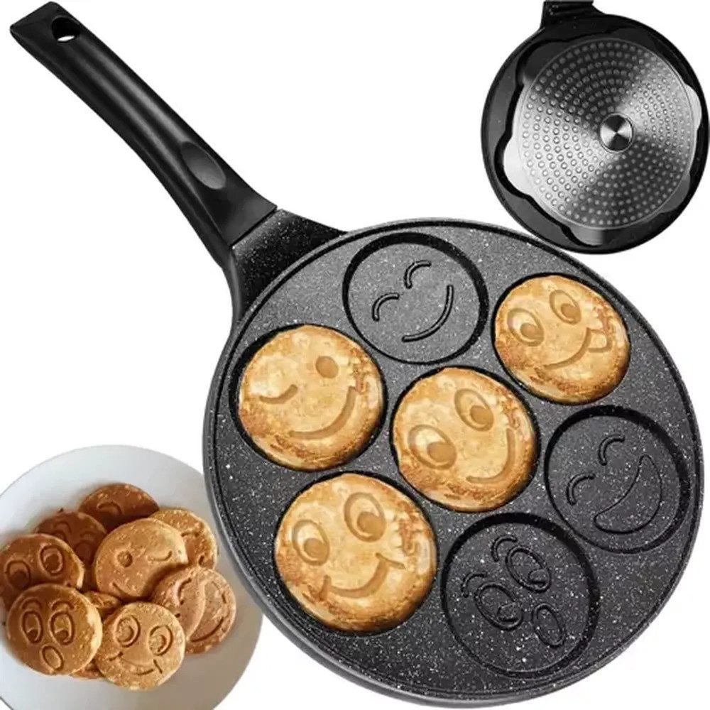 Ruhhy Bratpfanne Eierpfanne Pfannkuchenpfanne, Aluminium (Spar-Set, 1-tlg., Smileypfanne), schnelles und schonendes Braten von bis zu 7 Stücken gleichzeitig