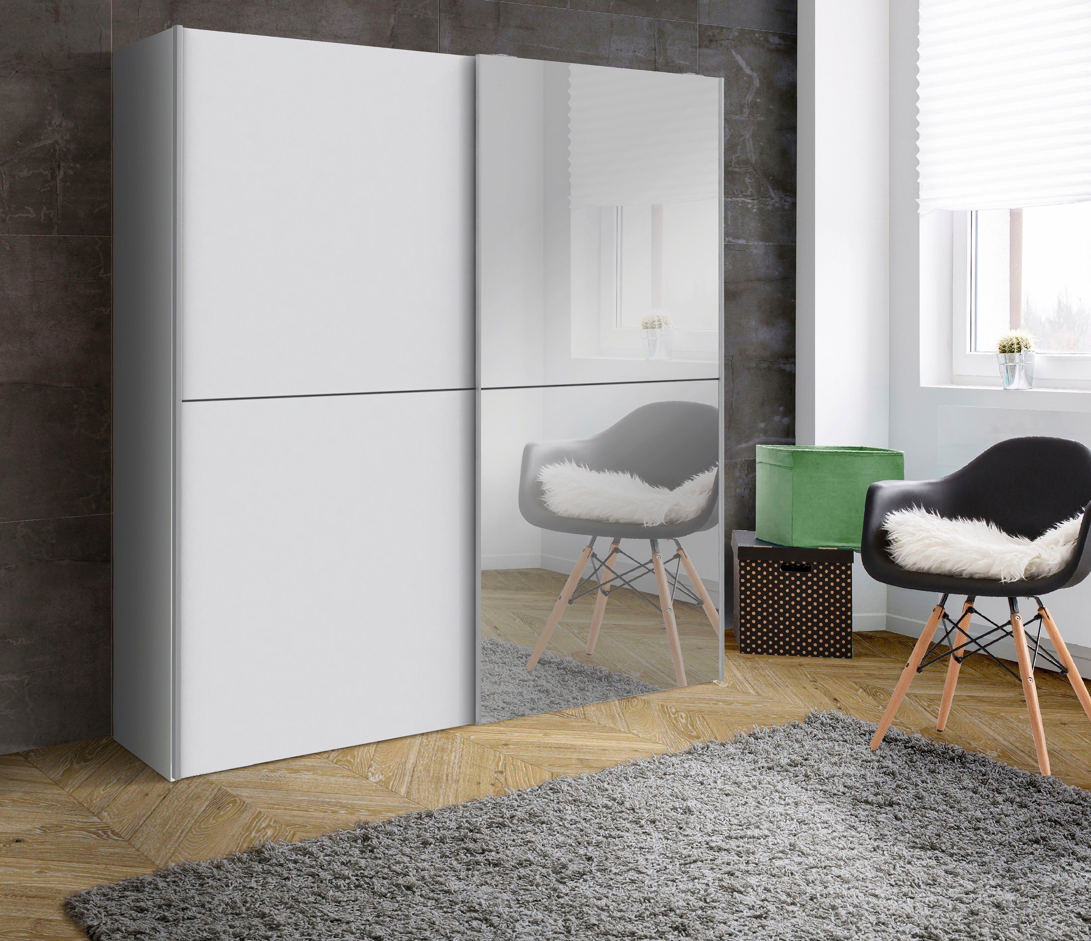 Kiss mit Spiegel FORTE White Schwebetürenschrank Weiß