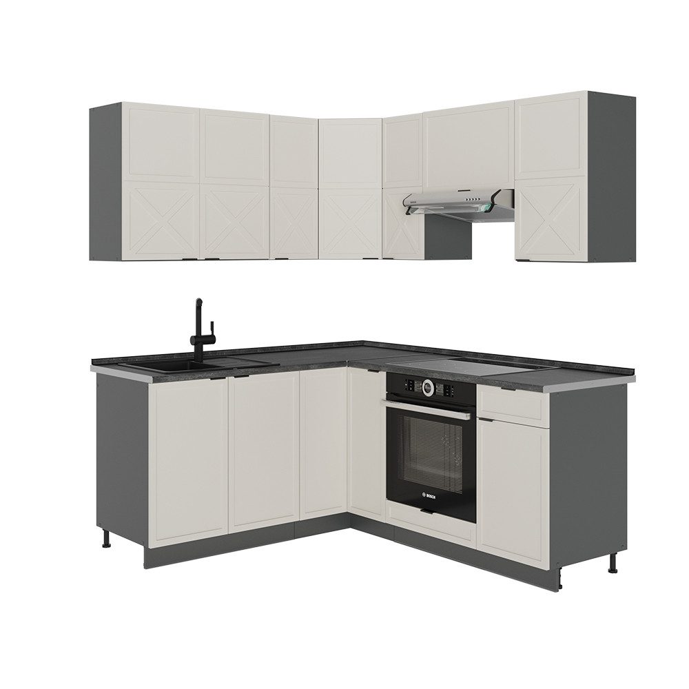 Vicco Winkelküche Fame-Line, GrauBeige/Anthrazit/Anthrazit, 160 x 190 cm, AP Anthrazit