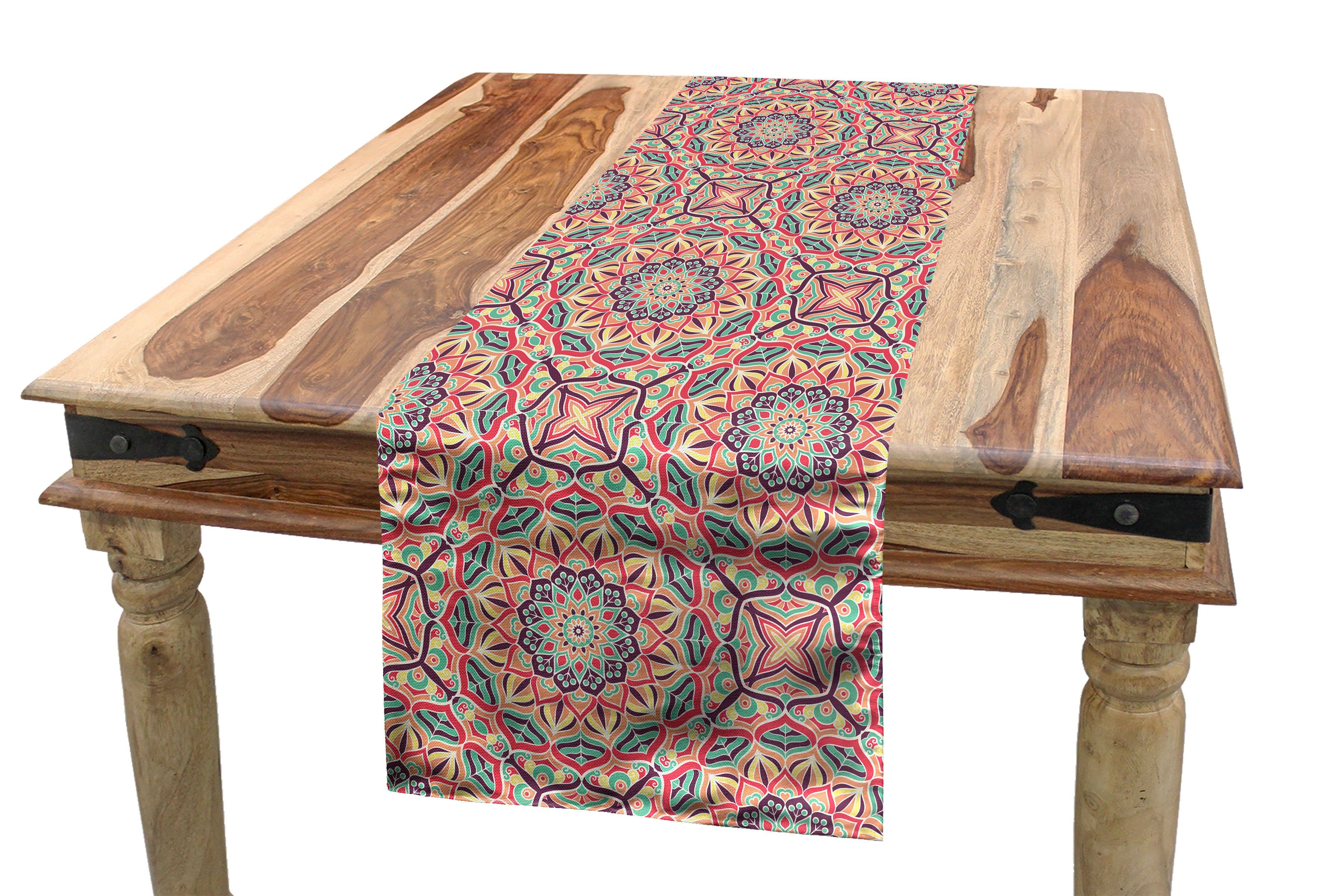 Abakuhaus Tischläufer Esszimmer Küche Rechteckiger Dekorativer Tischläufer, Mandala Blooming Nature Theme