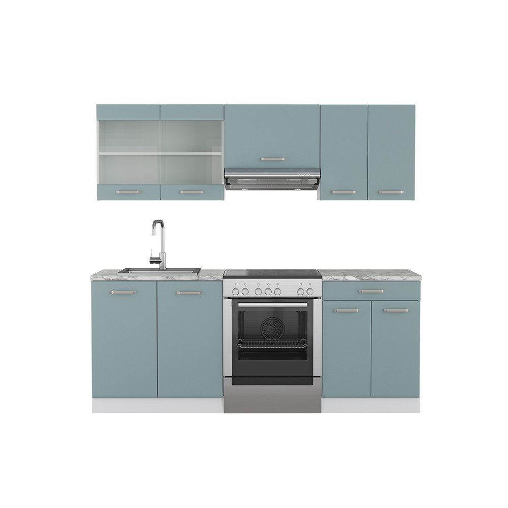 Vicco Küchenzeile R-Line, Blau-Grau/Weiß, 200 cm günstig online kaufen