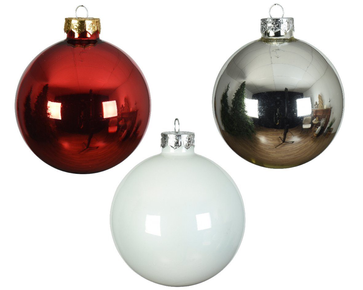 / weiß Weihnachtsbaumkugel, decorations 16er rot / Decoris Weihnachtskugeln season Glas 8cm Set silber