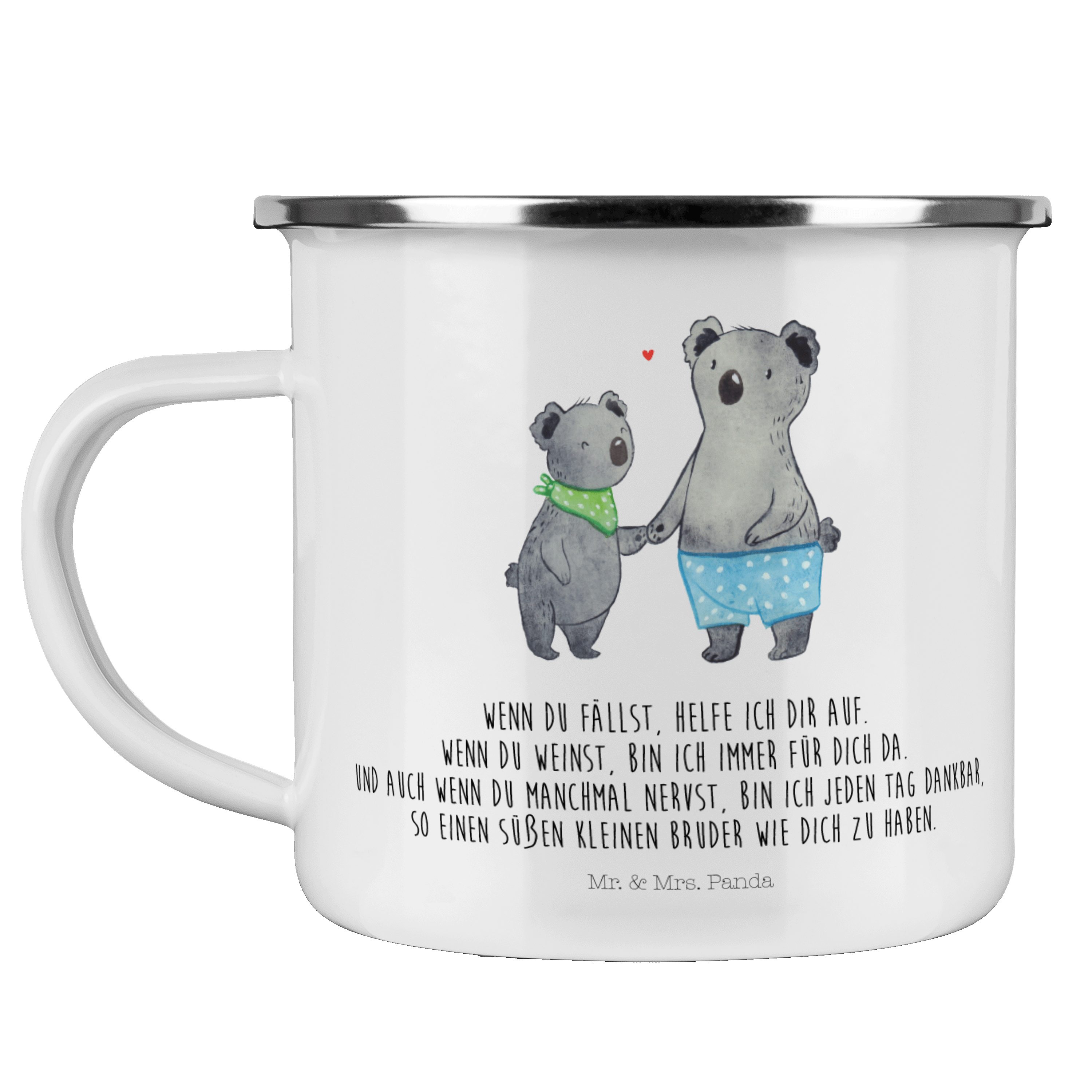 Mr. & Mrs. Panda Becher Koala Kleiner Bruder - Weiß - Geschenk, Kaffee Blechtasse, Muttertag, Emaille