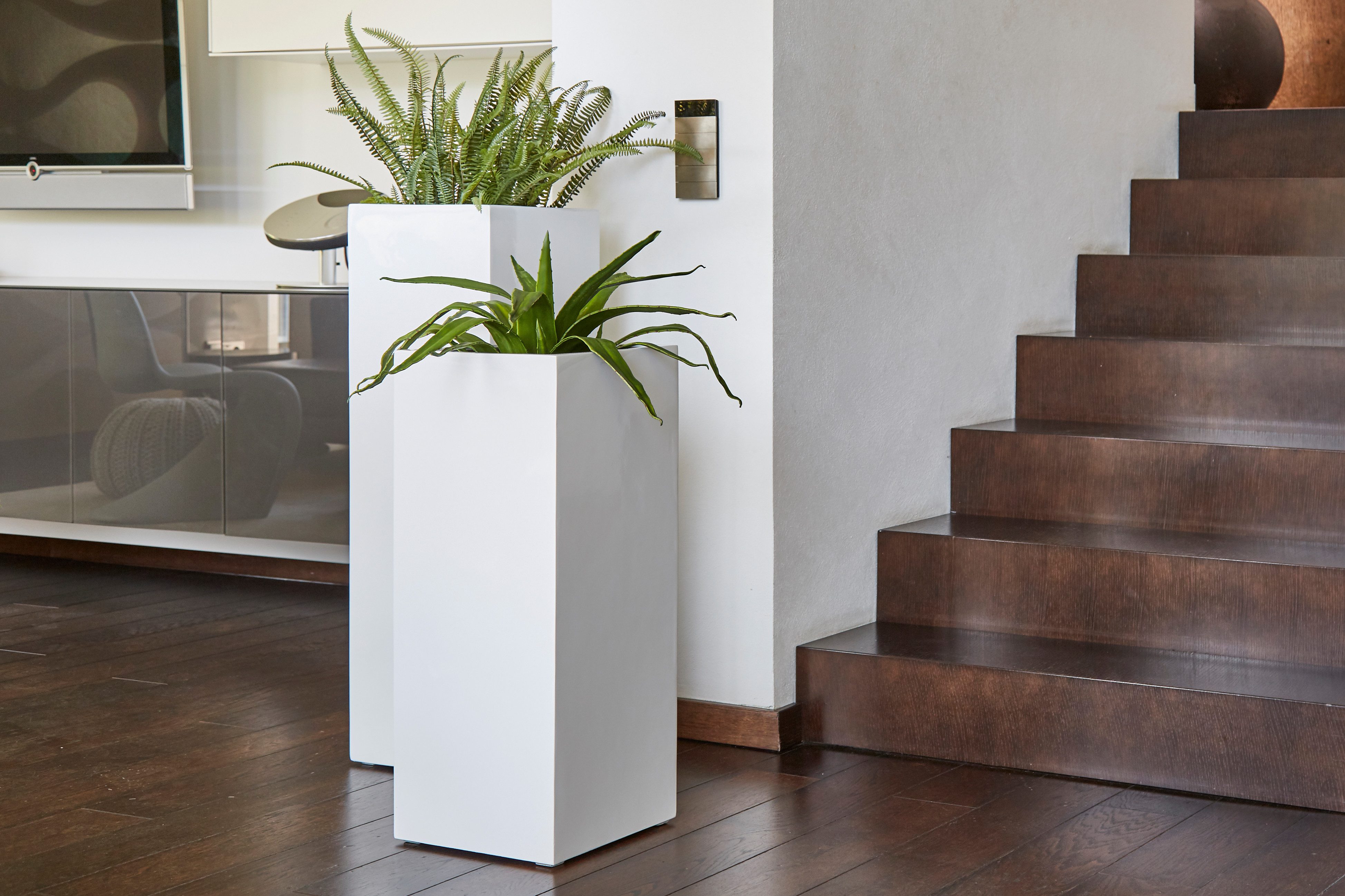 Flingora Bodenvase Temple, mit Einsatz - Fiberglas - Indoor & Outdoor - Weiß - Höhe 75 cm