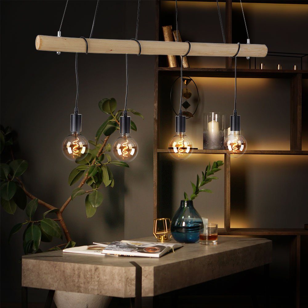 etc-shop LED Pendelleuchte, Leuchtmittel inklusive, Warmweiß, Pendelleuchte Esstischlampe Vintage Hängelampe Holzbalken naturfarben