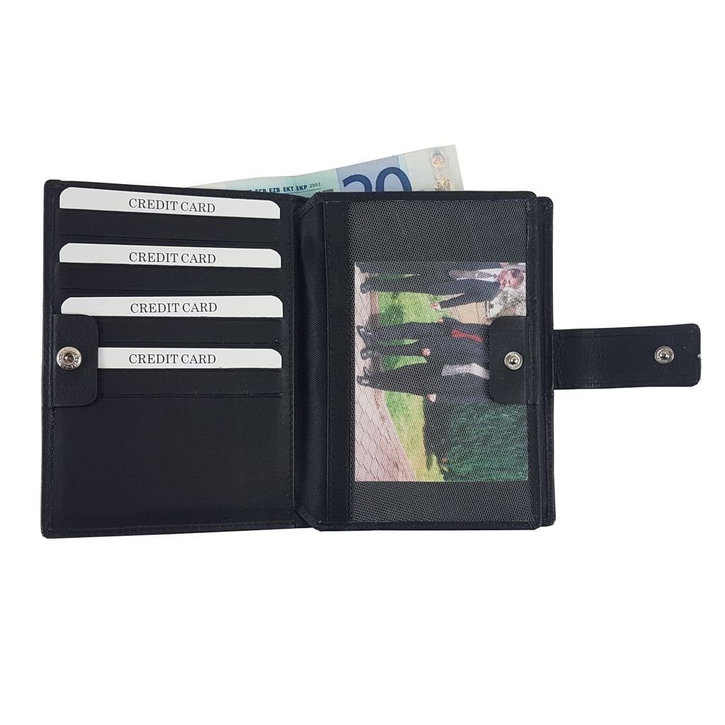 HGL Geldbörse Geldbörse Leder schwarz-grau Riegel Damen Druckknopf HGL 21135 mit Kartenfächer