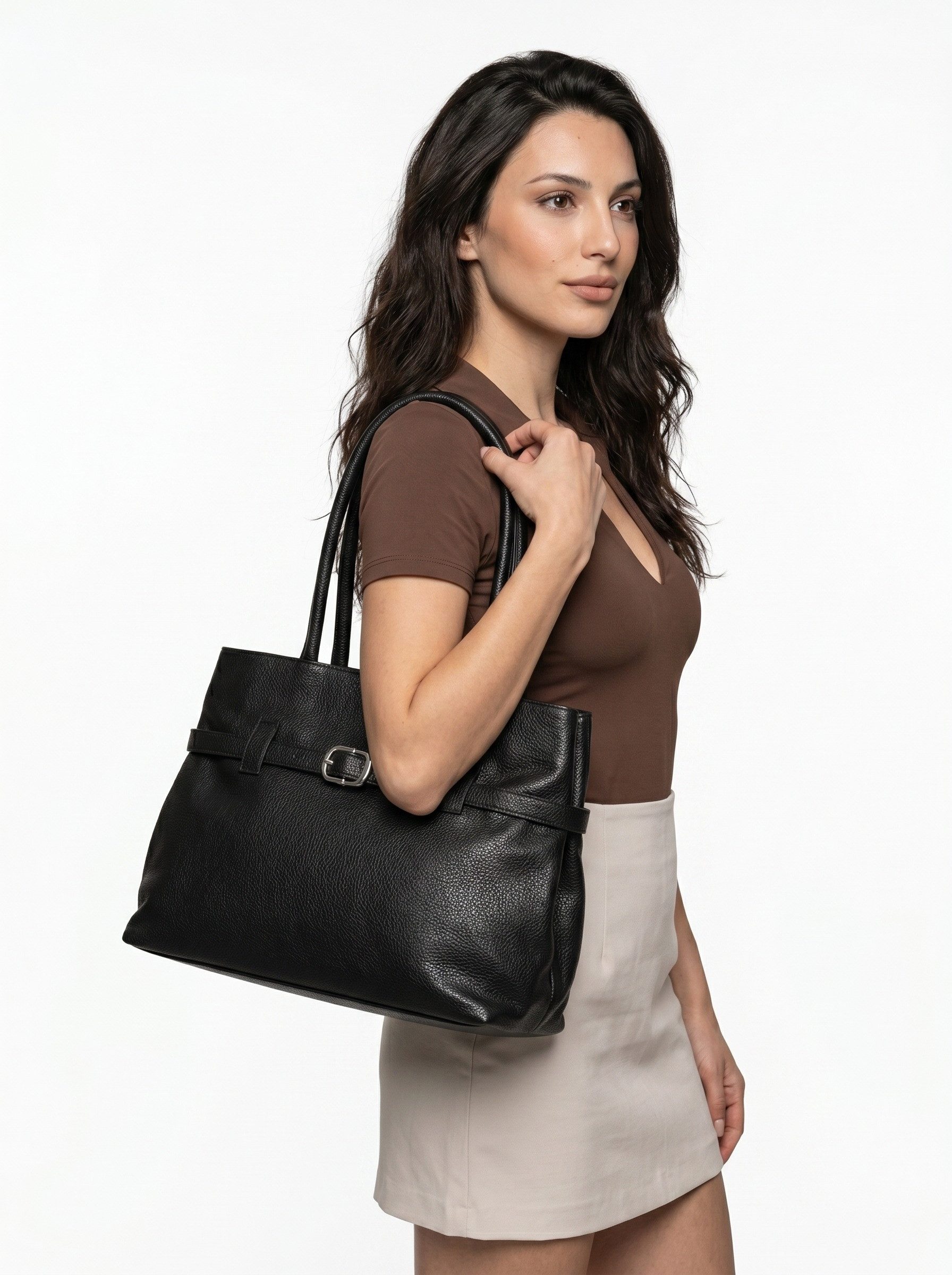 Cluty Henkeltasche, echt Leder, Made in Italy