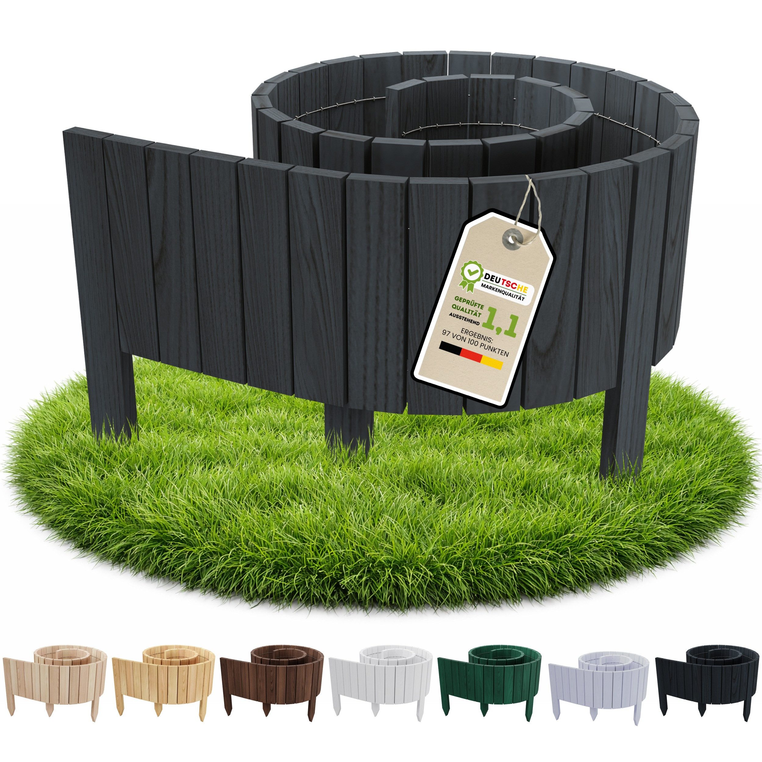 Floranica Palisade Beeteinfassung Flexibler Rollborder Rasenkante Beetumrandung Palisade, LxH: 200x10 cm, Anthrazit, für Blumen und Kräutergarten, Vorgarten, Wege, Rasenbegrenzung