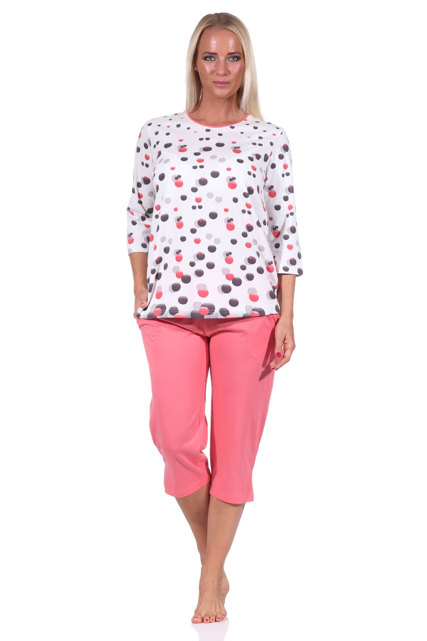 Normann Pyjama Damen kurzarm Capri Schlafanzug in Tupfen Optik - auch in Übergrößen apricot