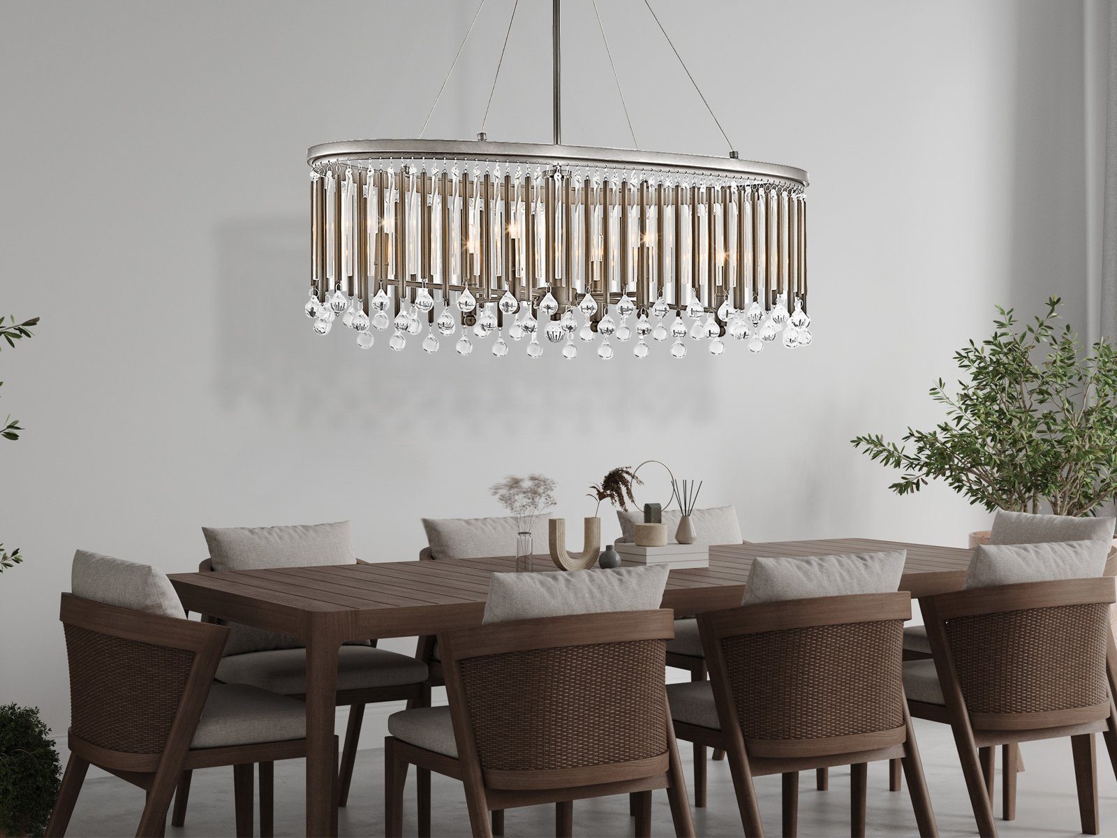 Kichler LED Kronleuchter, LED wechselbar, warmweiß, Kristall-Lüster groß Pendelleuchte über-n Esstisch & Kochinsel, B 92cm