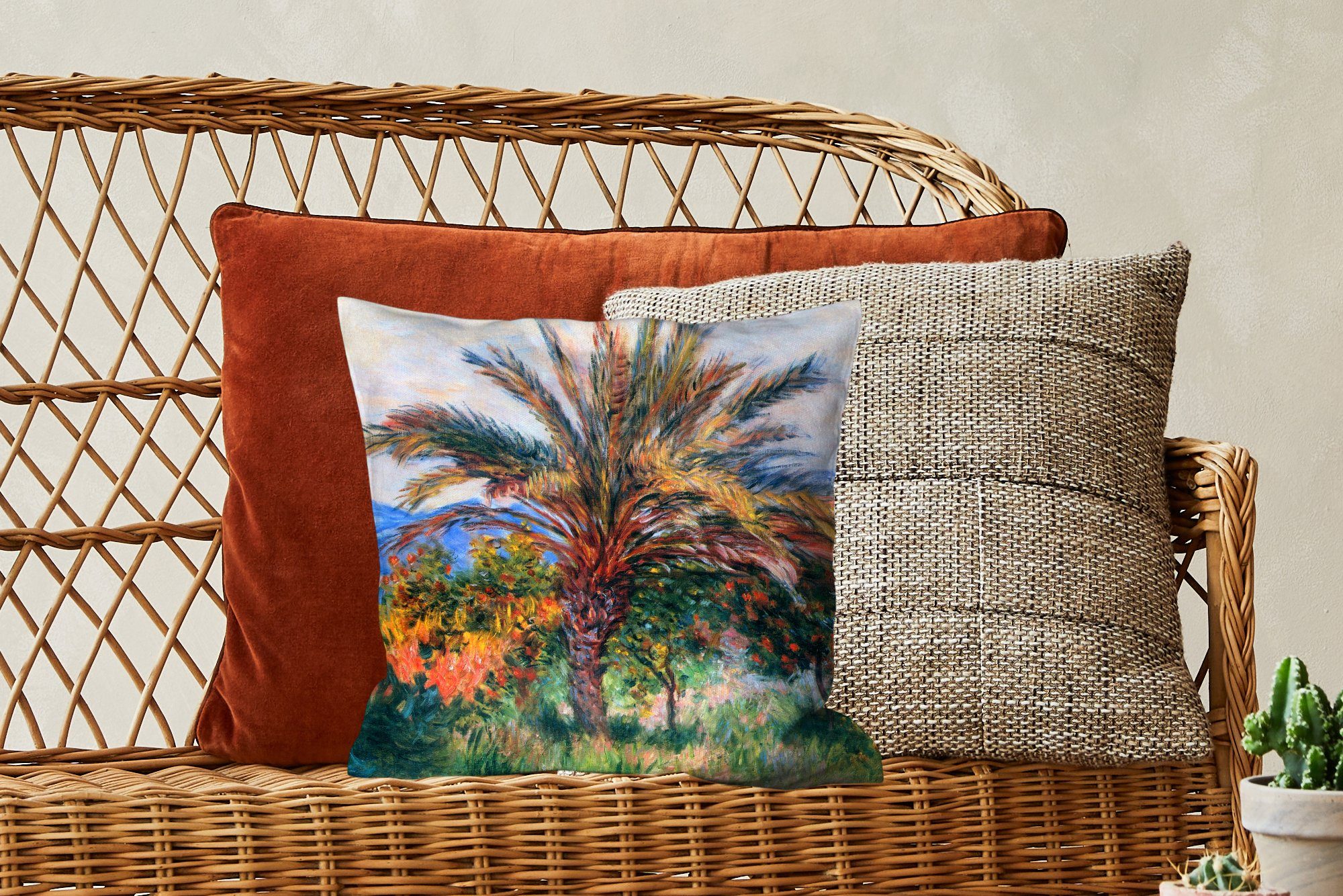 Deko, Claude Sofakissen Zierkissen Schlafzimmer, Dekokissen in MuchoWow Palme für mit Bordighera Monet, Wohzimmer, - Füllung