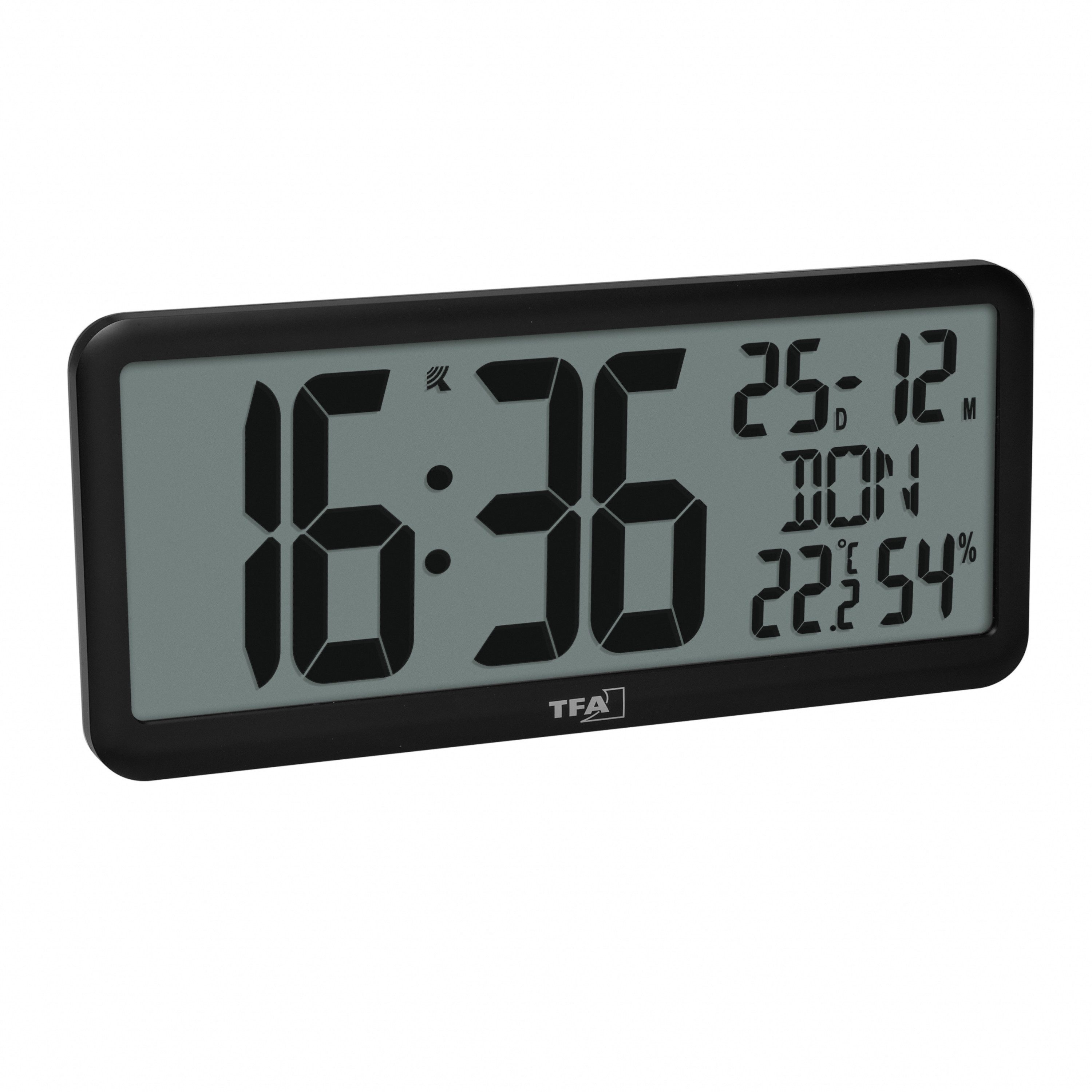 TFA Dostmann Funkwanduhr TFA 60.4525 XXL Wanduhr mit Temperatur. Luftfeuchtigkeit, Datum