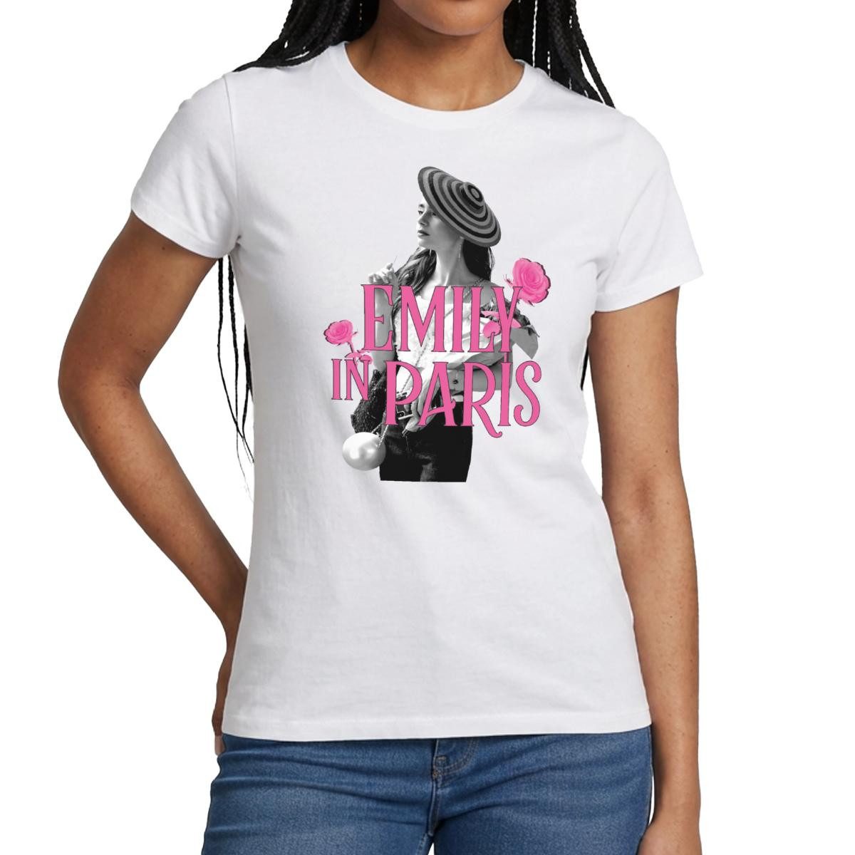 Spreadshirt T-Shirt Emily In Paris Emily Logo Mit Rosen Frauen T-Shirt (1-tlg)