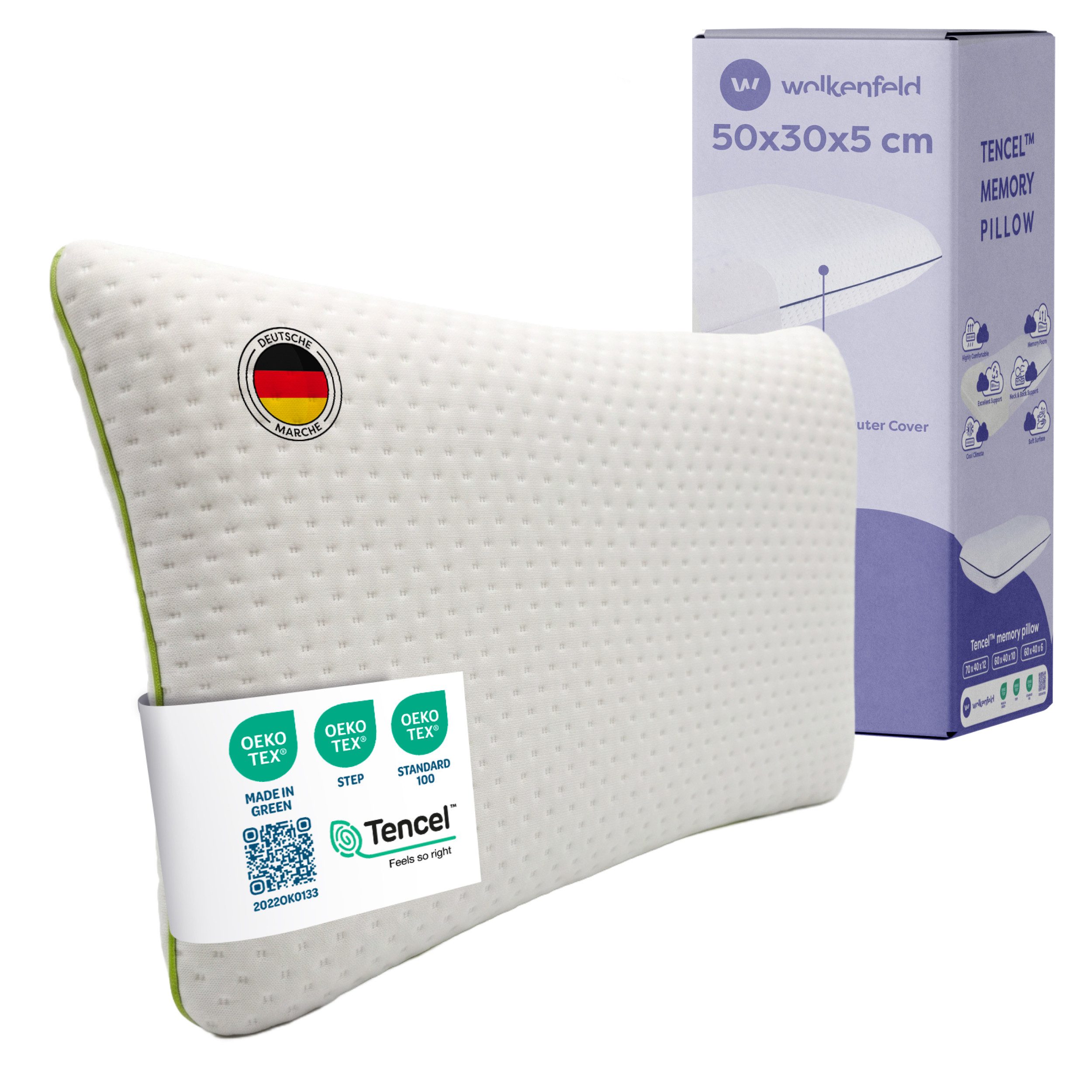 Wolkenfeld Babykissen Eron Kinderkissen, Weiches und Atmungsaktives Kinderkopfkissen - Natürliches Memory Foam