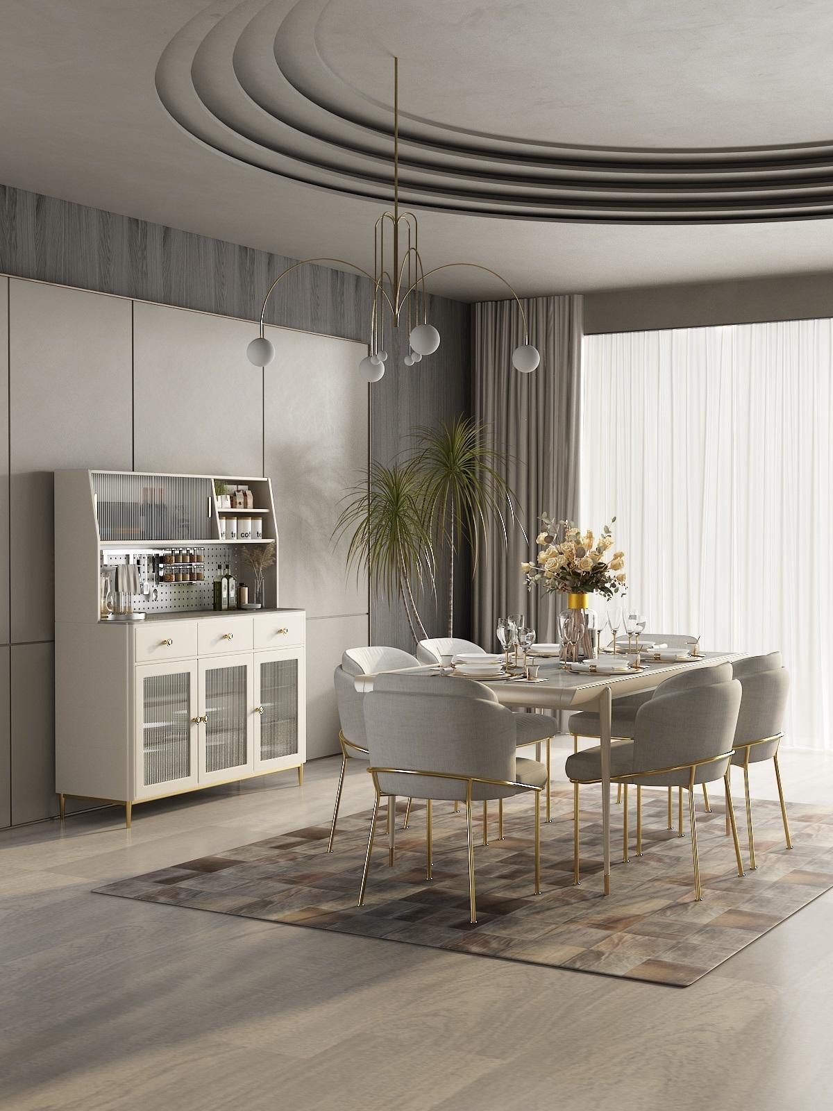 JVmoebel Essgruppe Luxuriöse Essgruppe in Weiß mit Holz- und Edelstahl-Elementen, (7-tlg), Made in Europa