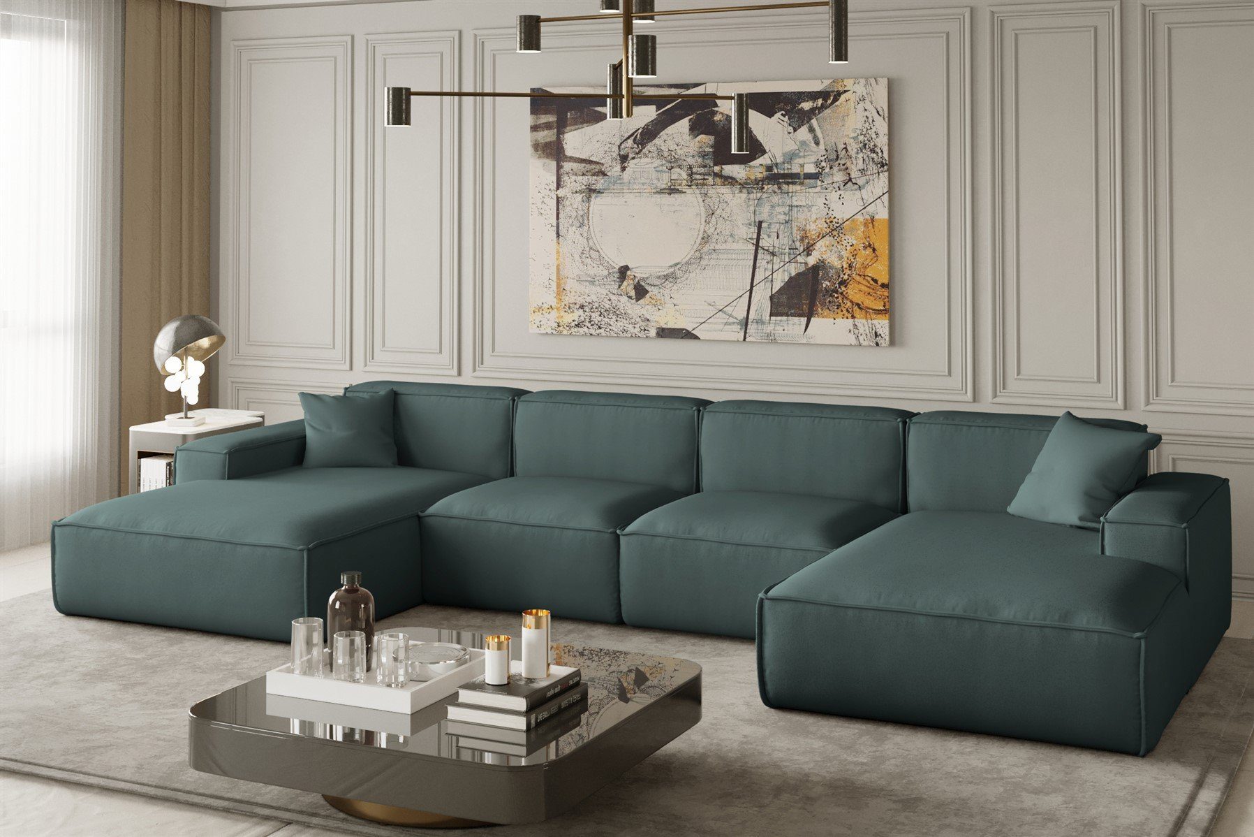 Fun Möbel Wohnlandschaft U-Form CELES, Breite 379 cm, inkl. 2 Zierkissen