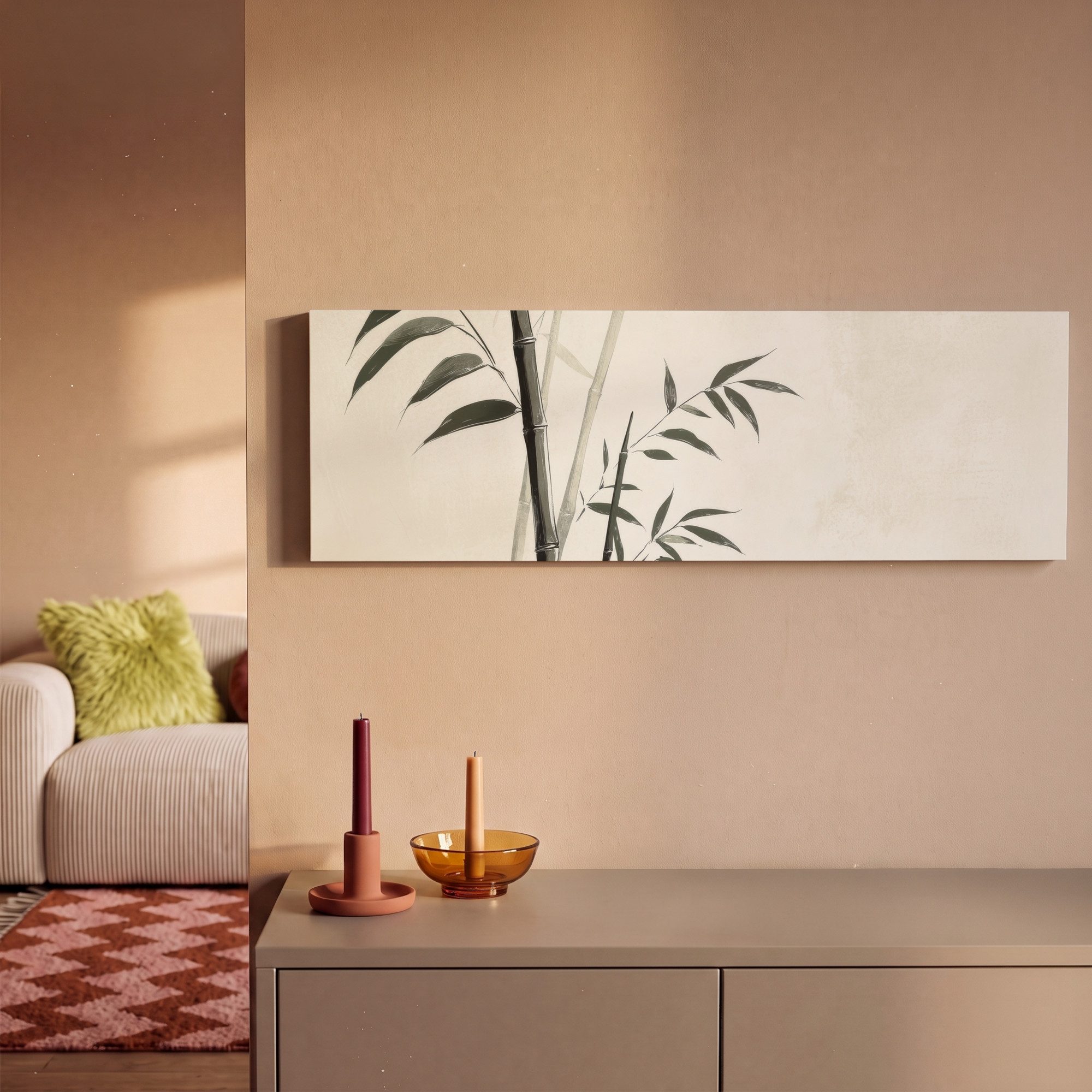 OneMillionCanvasses® Leinwandbild Panorama Japandi - Bambus - Beige, Fotodruck (1 St), Wandbild, Deko Schlafzimmer Wohnzimmer Flur 60x20 cm – Bild 2 von 5