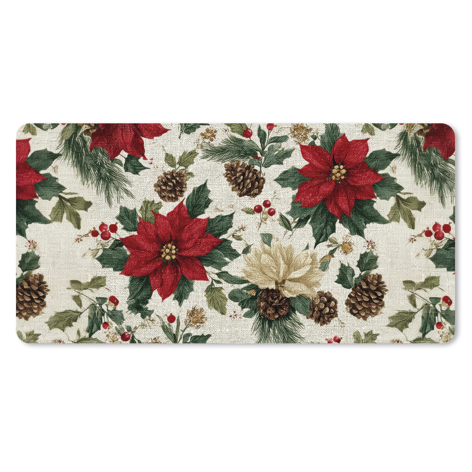 MuchoWow Mauspad Festlich - Textilmuster - Weihnachtsblumen - Farbenfroh (1-St), Mousepad mit Rutschfester Unterseite, Gaming XXL, Großes, 120x60 cm