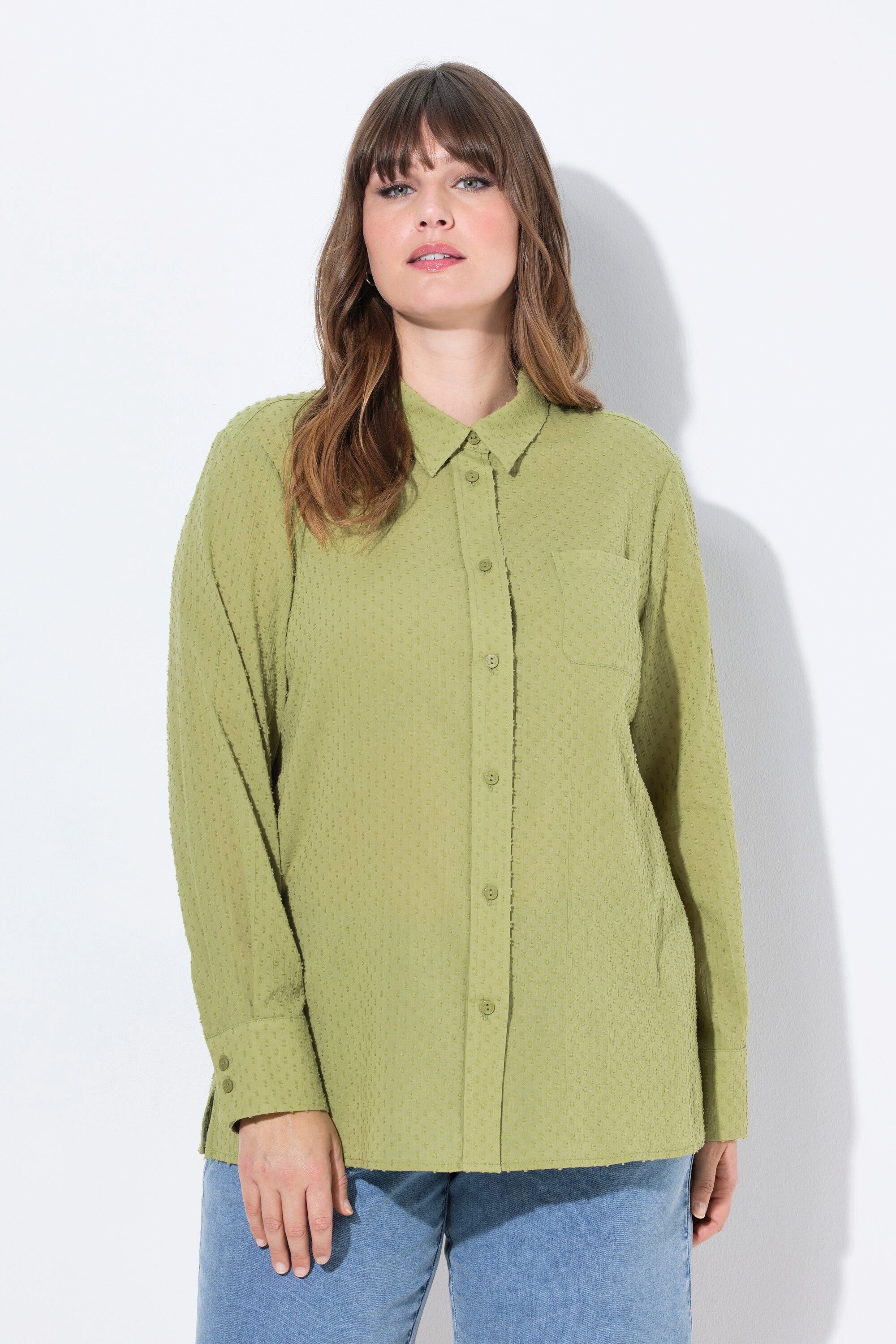 Longbluse Bluse Punkte Hemdkragen Langarm Biobaumwolle