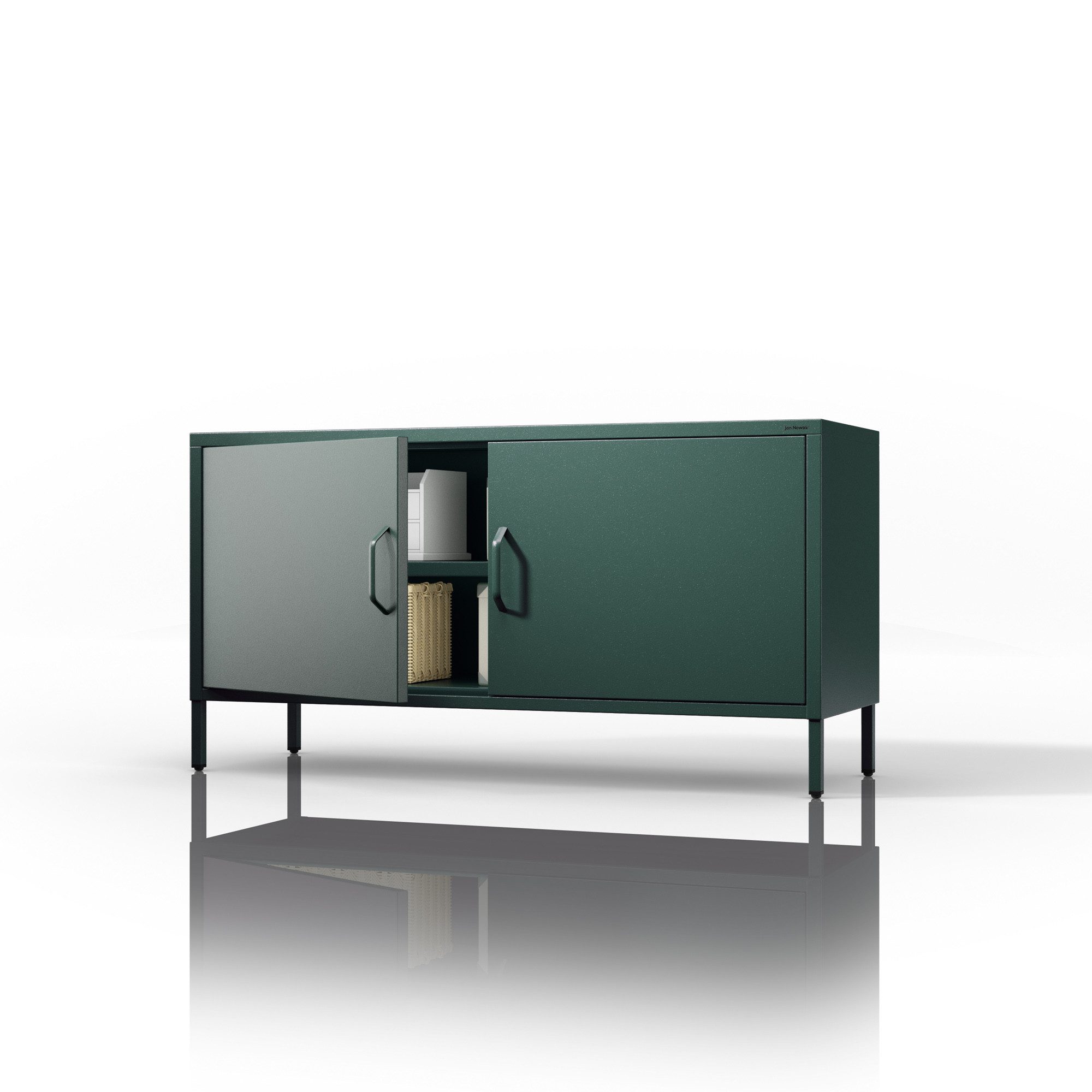 Jan Nowak TV-Schrank ROSA TV-Schrank Metall Stahl 115x60x40cm Sparkling Brilliance (Stahl 0,6mm, 1 Regal 40kg, Kabelöffnungen, Magnete Silikonpads) Beine regulierbar Kabelöffnung Wohnzimmer Büro
