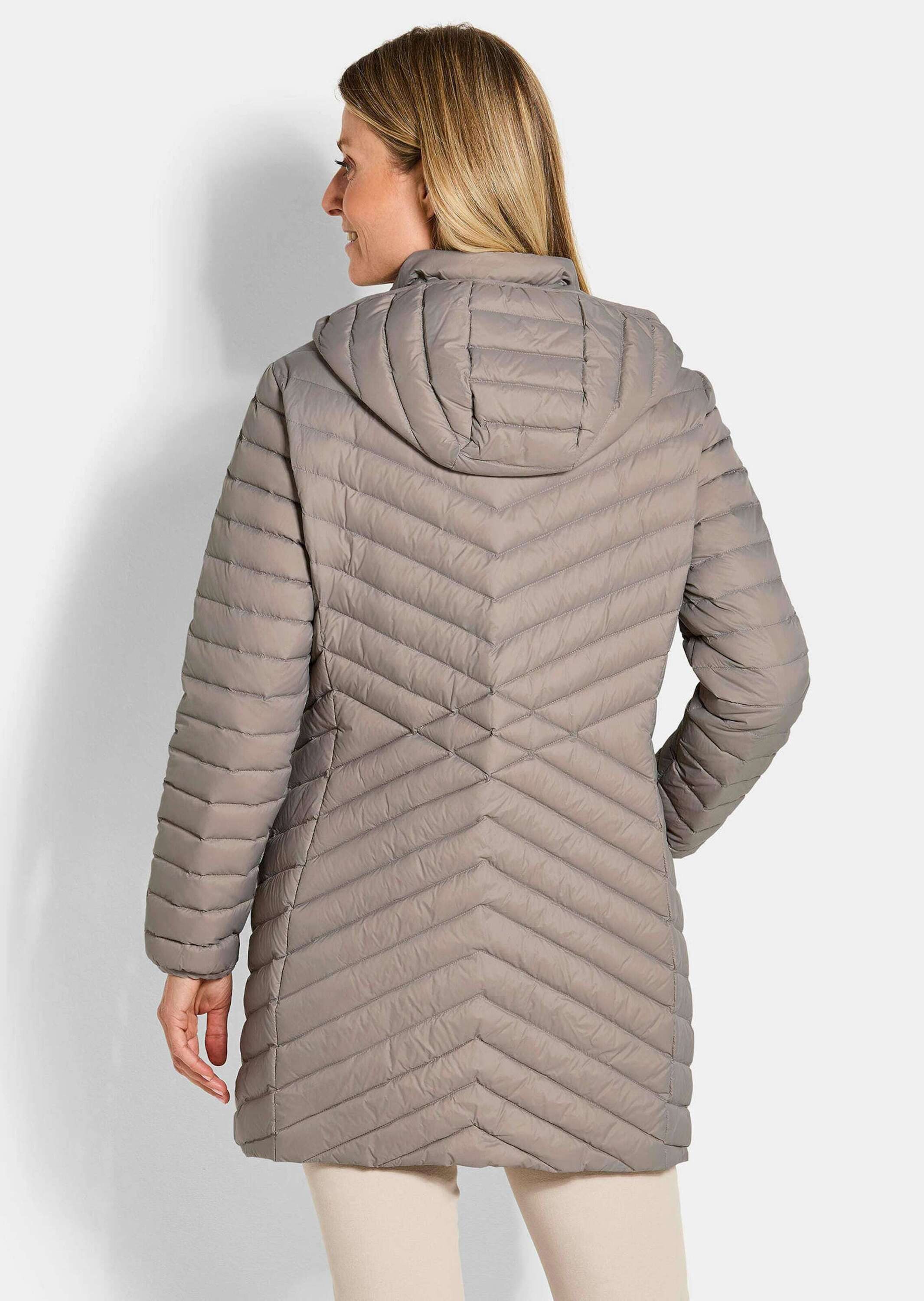 GOLDNER Winterjacke Gefütterter langer Mantel mit Kapuze Wintermantel in femininer Steppung mit Stehkragen und Taschen
