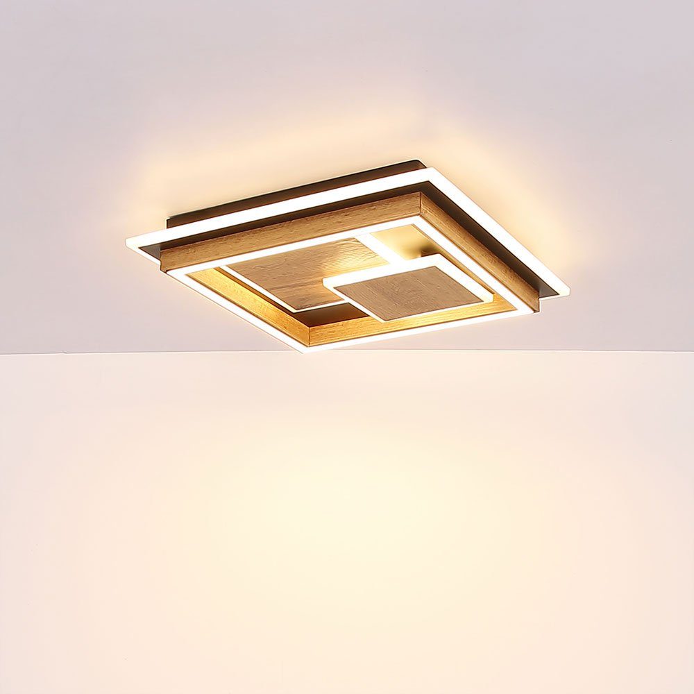 Warmweiß, LED Metall Deckenleuchte Deckenlampe LED Deckenleuchte, verbaut, Schwarz Globo fest LED-Leuchtmittel Wohnzimmerlampe Holzoptik