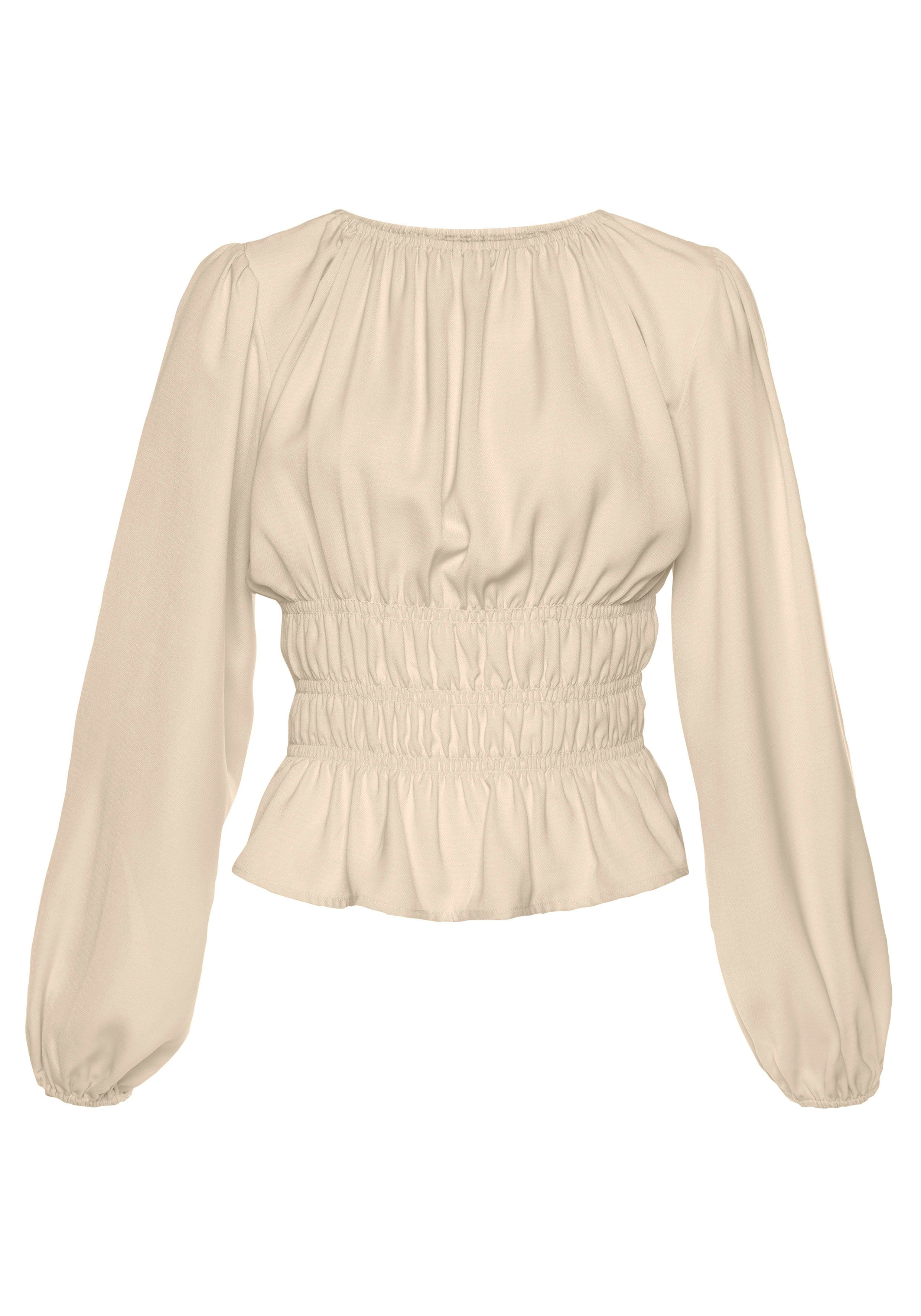 LASCANA Langarmbluse mit modischen festlich creme elegante Damenbluse, Raffungen