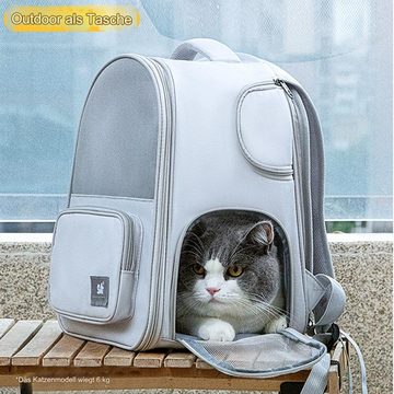 Tidyard Tiertransporttasche Katze Hund Transportbox Rucksack Erweiterbar Faltbar Haustierrucksack bis 6,00 kg, Rucksack Haustiernest 2-in-1, Reflektierende Streifen, wasserdicht