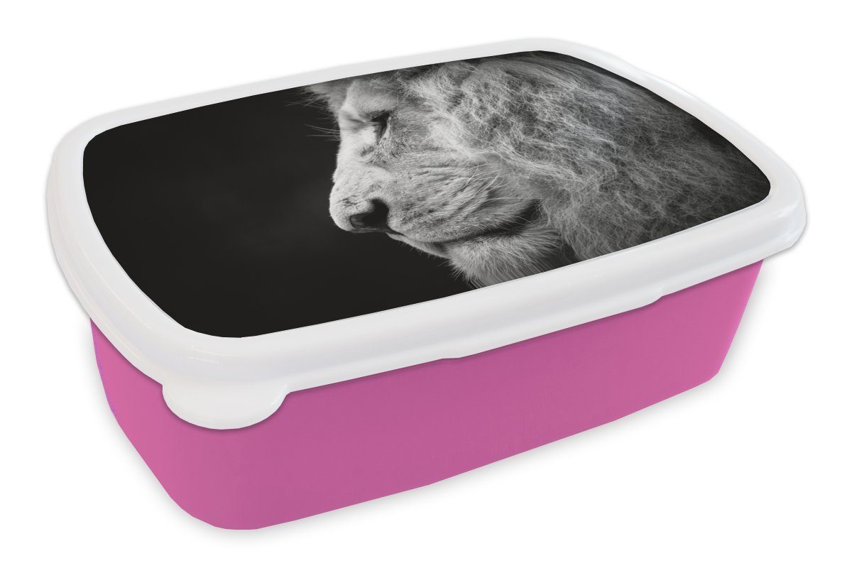 MuchoWow Lunchbox Profil - Löwe - Porträt, Kunststoff, (2-tlg), Brotbox für Erwachsene, Brotdose Kinder, Snackbox, Mädchen, Kunststoff rosa