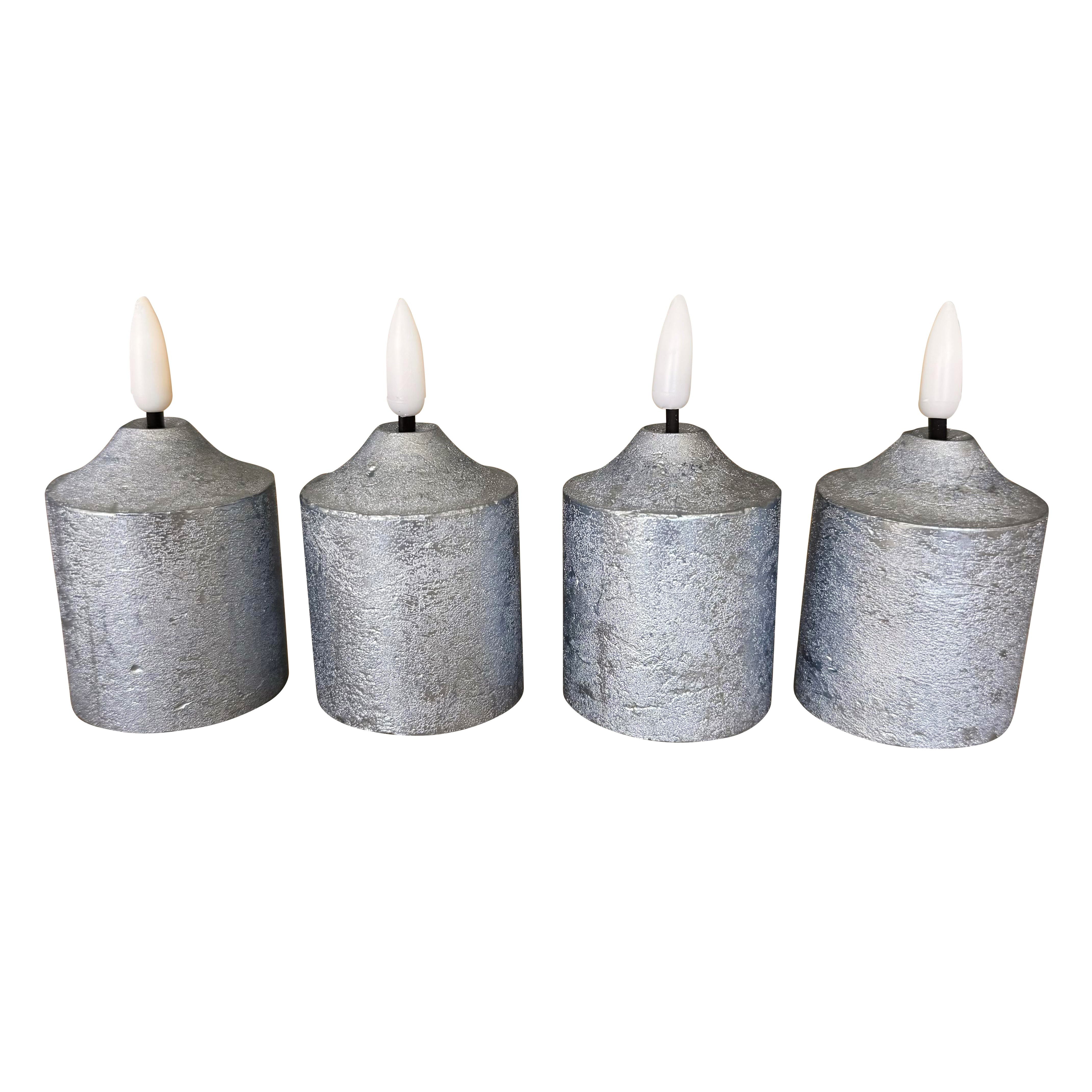 Online-Fuchs LED-Kerze 4er Set Votivkerzen, Чайные свечи XL aus Echtwachs mit Timer (Rot, Silber, Champagner, Weiß, Taubenblau und Rosé, 9 cm groß), Metallic-Look für Weihnachten