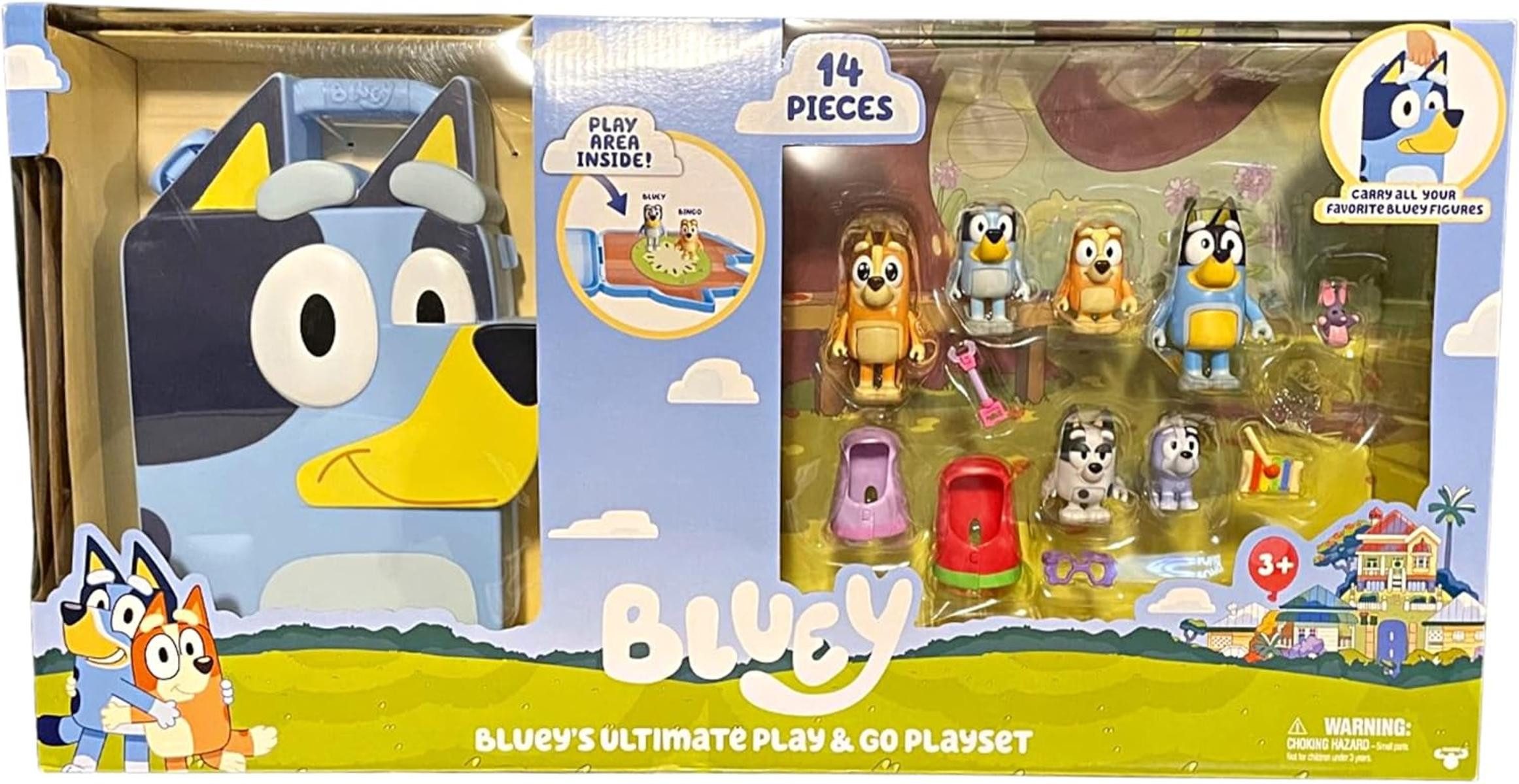 Bluey Spielfigur Bluey Ultimate Play & Go Set 14-tlg Spielset Spielbereich +Tragetasche