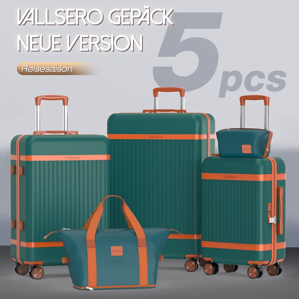 VALLSERO Trolleyset Hartschalen-Koffer set (M, L,XL) Rollkoffer, Reisekoffer, Handgepäck 4 Rollen, ABS-Material, TSA Zollschloss