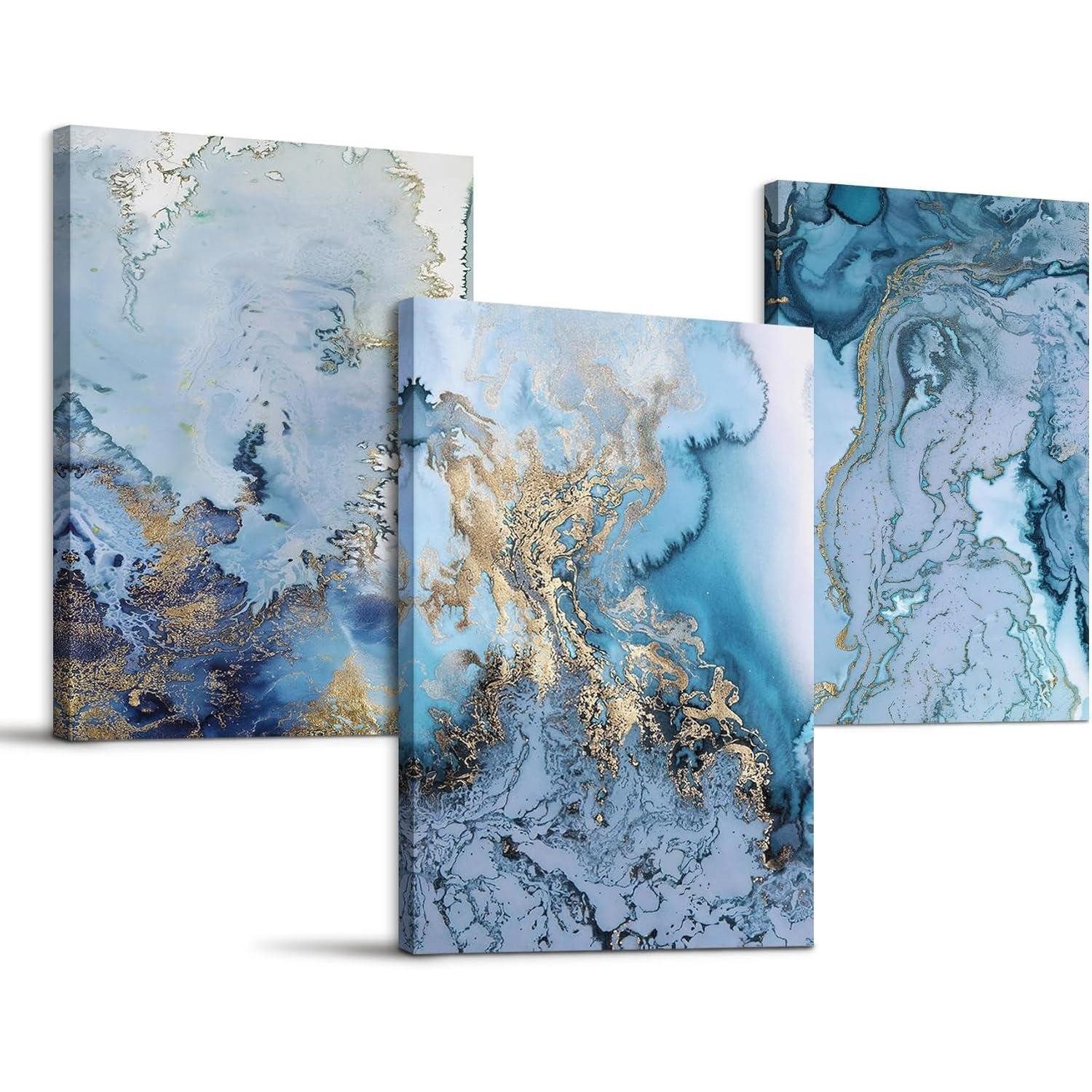 hyidecorart Mehrteilige Bilder Abstrakte Wandbilder Blau Weiß 40x30cm für Wohnzimmer Schlafzimmer