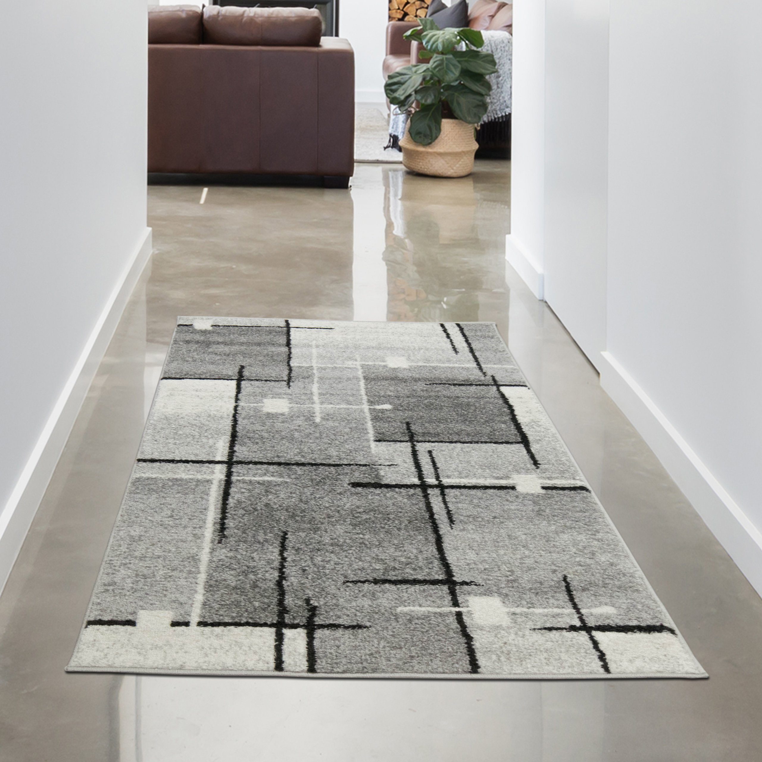 Teppich Designerteppich mit abstrakt quadratischem Muster in grau